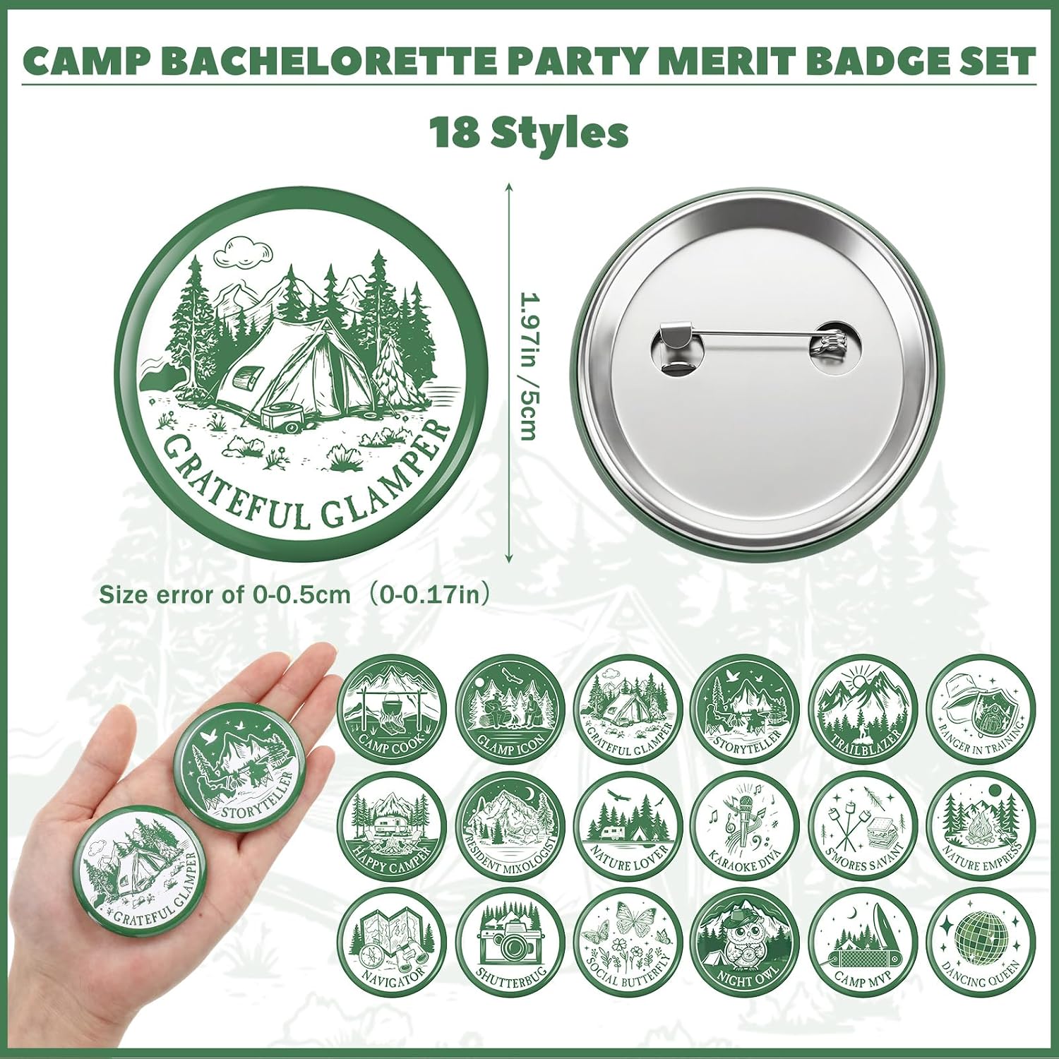 Camp Bachelorette Pins Camping Bride Buttons Badge Set image 2