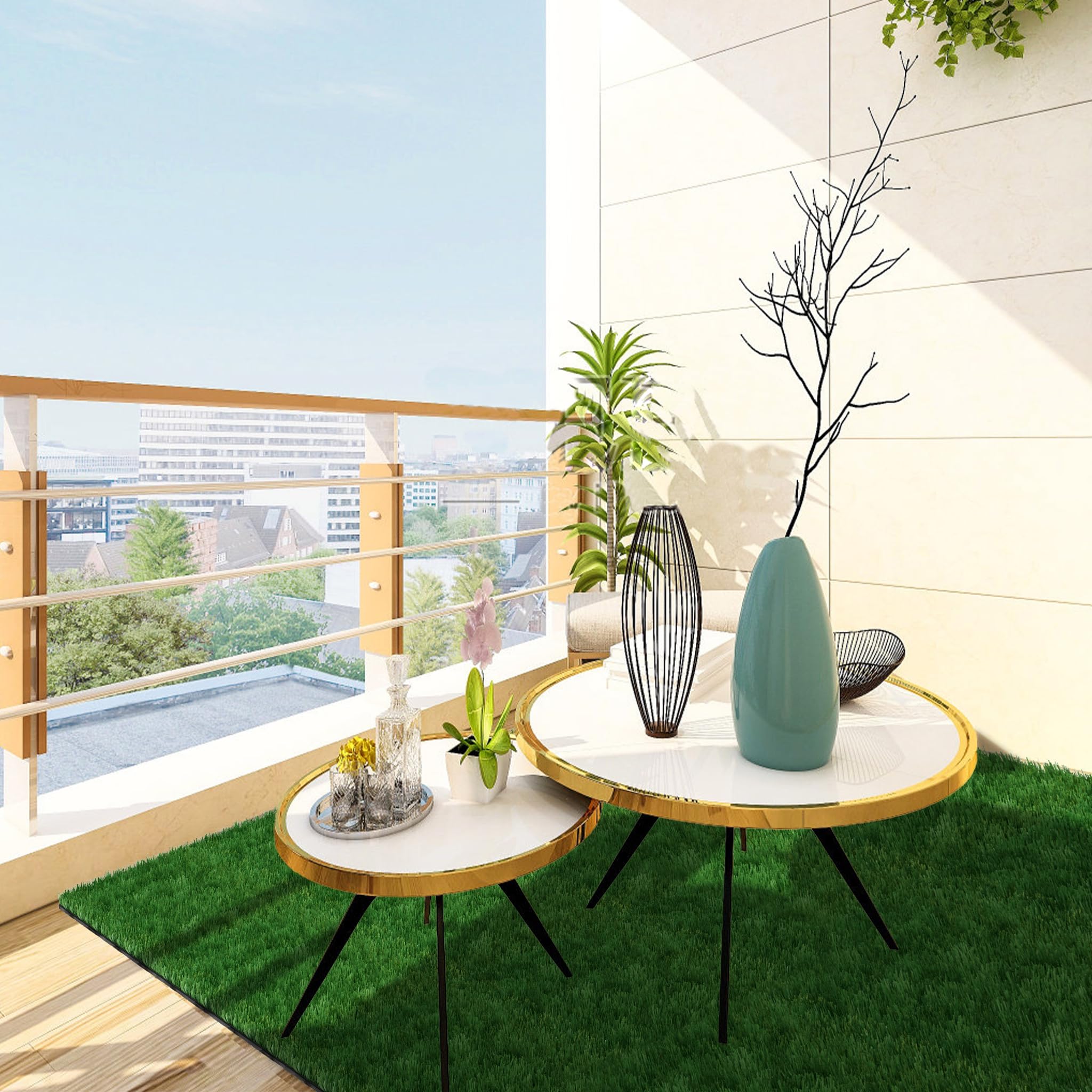 Baldosas de césped artificial para terraza, 30 x 30 cm, alfombra de césped, azulejos, baldosa de clic, en polietileno, pasto artificial, terrazas cortables, juego de 11 unidades, para 1 m²