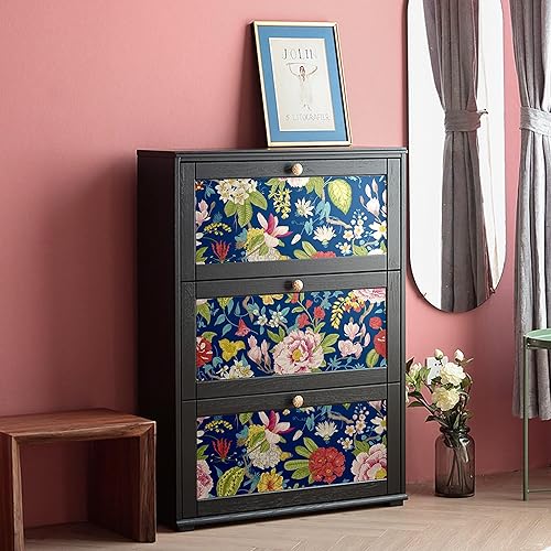 Miniatura 5 de Blooming Wall DPYB30 - Papel tapiz autoadhesivo, diseño de maganolia retro sobre fondo azul, extraíble, autoadhesivo, 14.5 pies cuadradosrollo