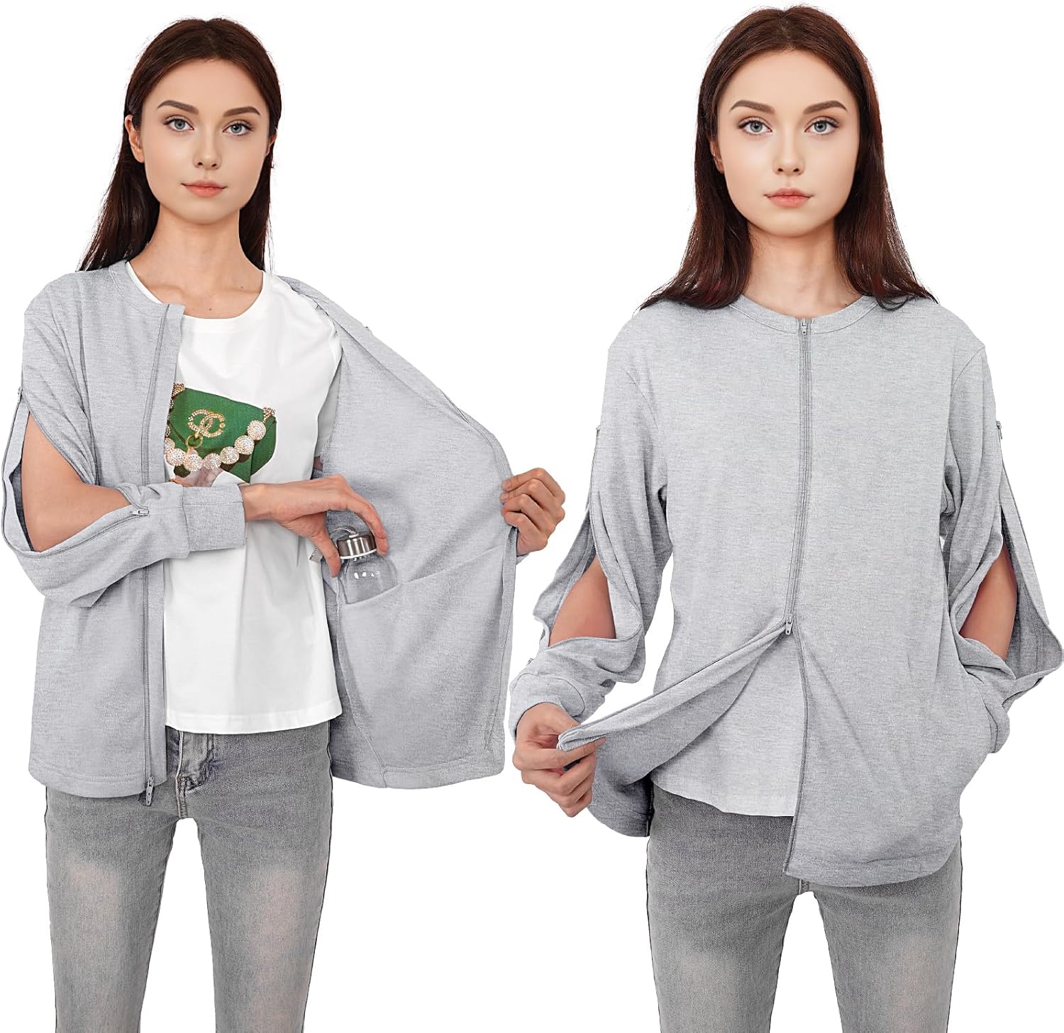Mastectomy Shirts with Drain Pockets & Dialysis Sweatshirts with Arm Zipper for Women, Clothing for Easy Port Access