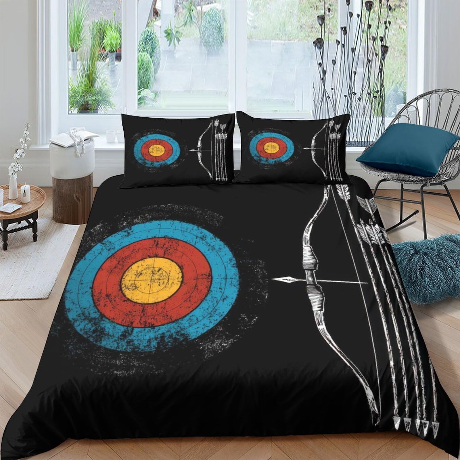 Ctjqhvkz Style-9 3D Printed Archery Target Fitted Sheet Microfiber Black Bow Bed Cover For Bedroom Dorm Mattress Decoration Easy Care Single（135X200cm）