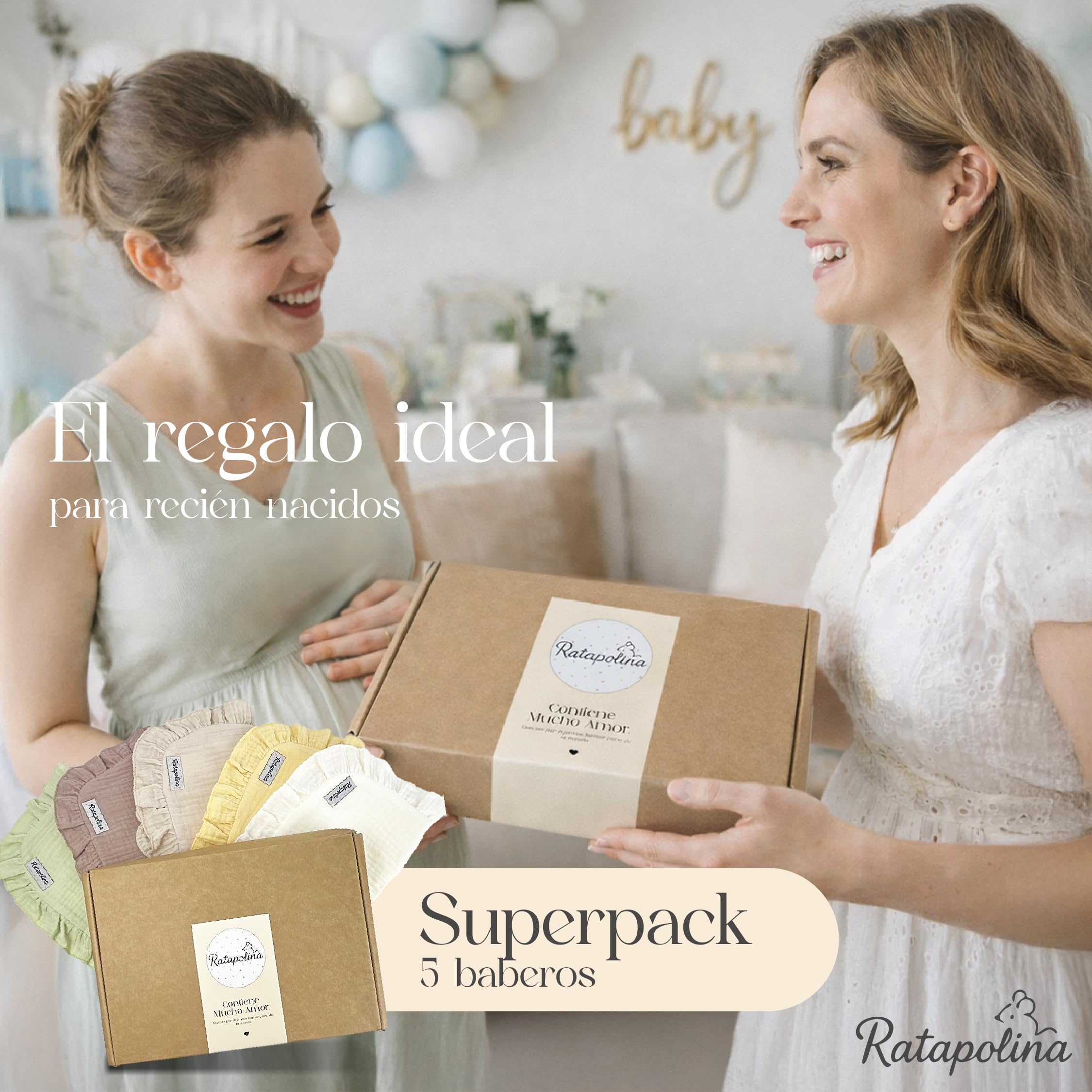 Baberos Bebe Impermeables de Muselina – Pack de 5, Diseño Elegante con Capa Impermeable Interior, Suaves y Resistentes
