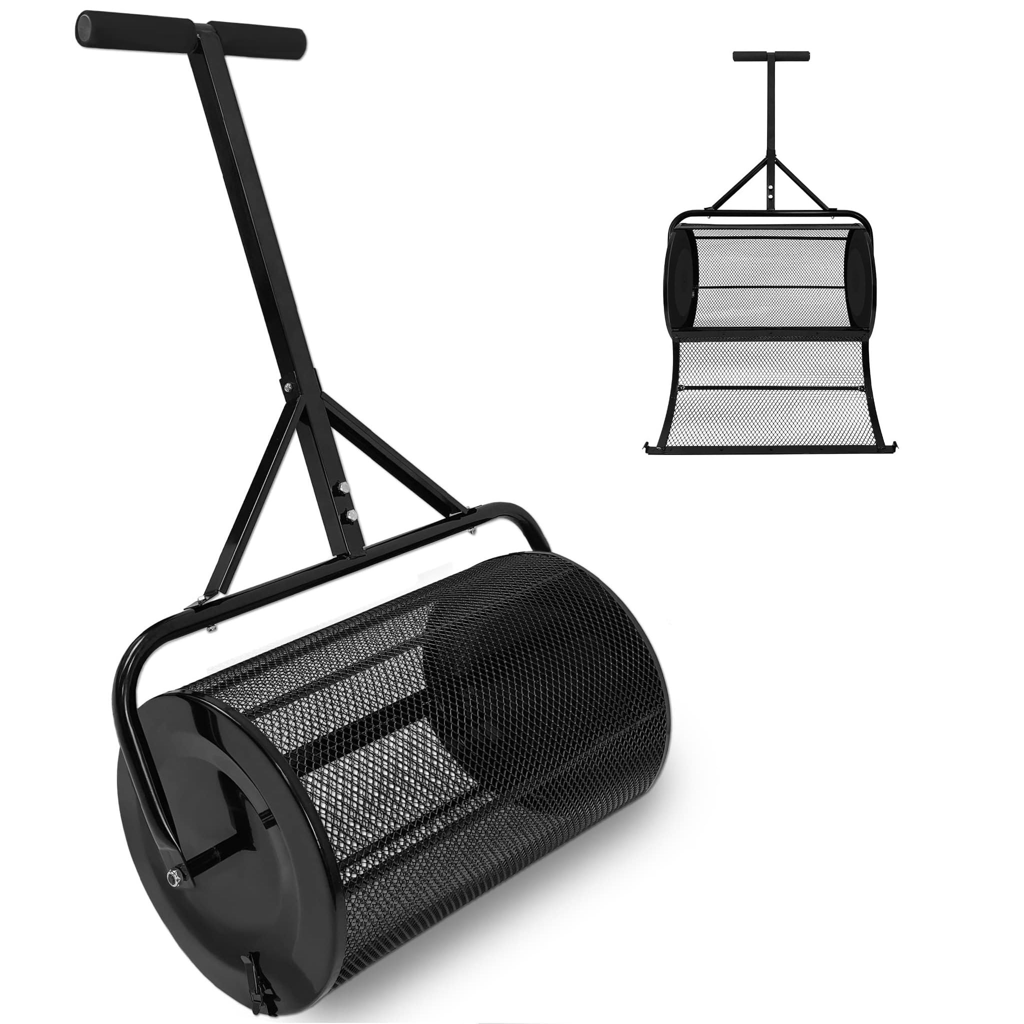 UISEBRT Esparcidor de compostaje de 80 l, color negro, con asa, esparcidor de compost y turba con cesta de malla, 65 cm de ancho, para compost, abono, turba