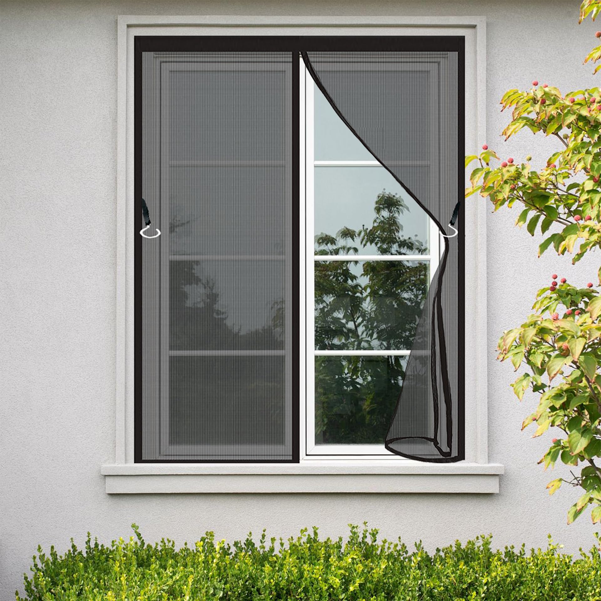 Qinliqin Black Magnetic Fly Screen Window 78 X 187 Cm Fly Screens For Window Nets Keep Bugs Out Keep Fresh Air Circulating No Drilling Or Screwing With Hook Sticky Tape,