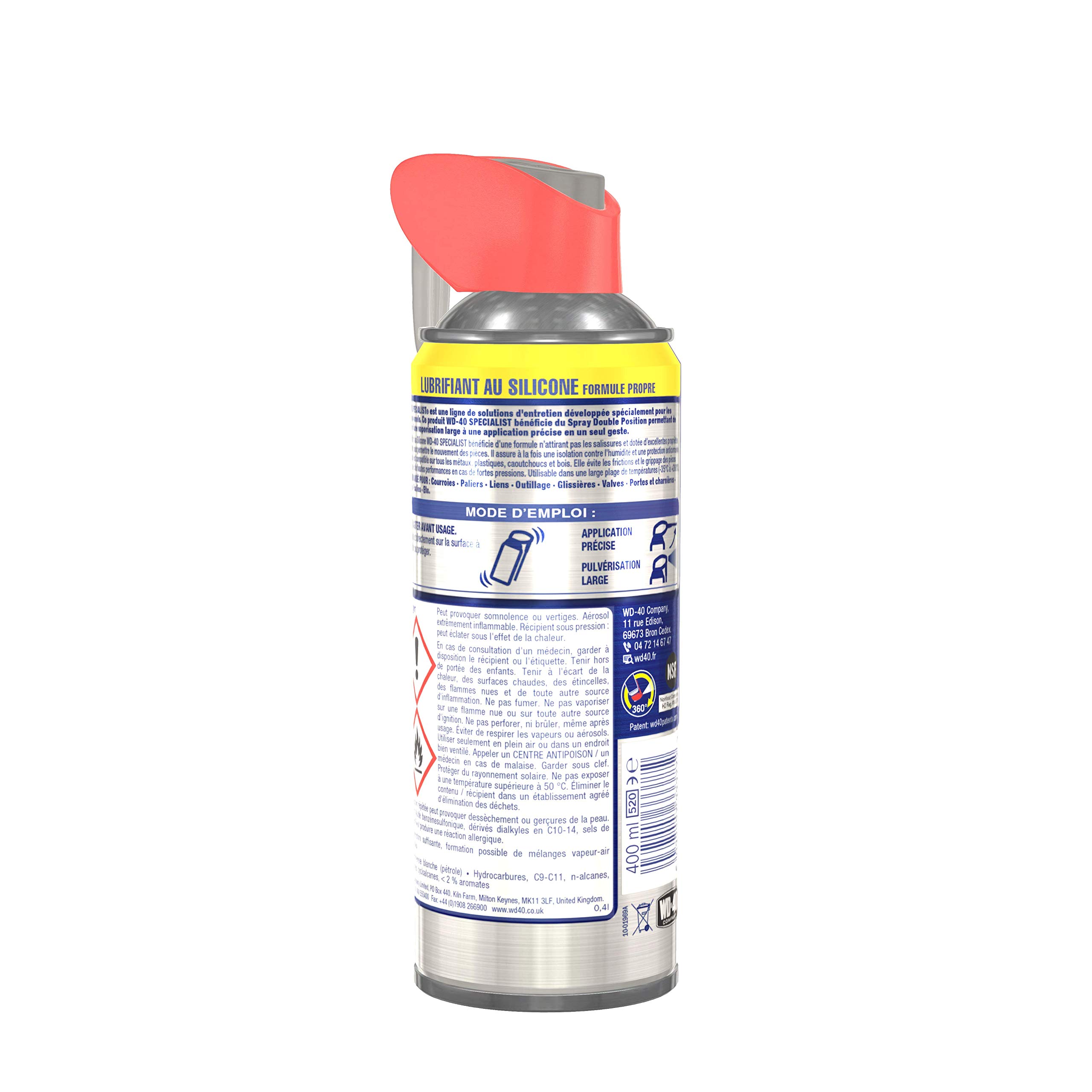 WD-40 Specialist • Lubrifiant Au Silicone • Spray Double Position • Formule Propre • Isolation contre l'humidité • Comptatible tous métaux, plastiques, caoutchoucs et bois • 400Ml • lot de 2