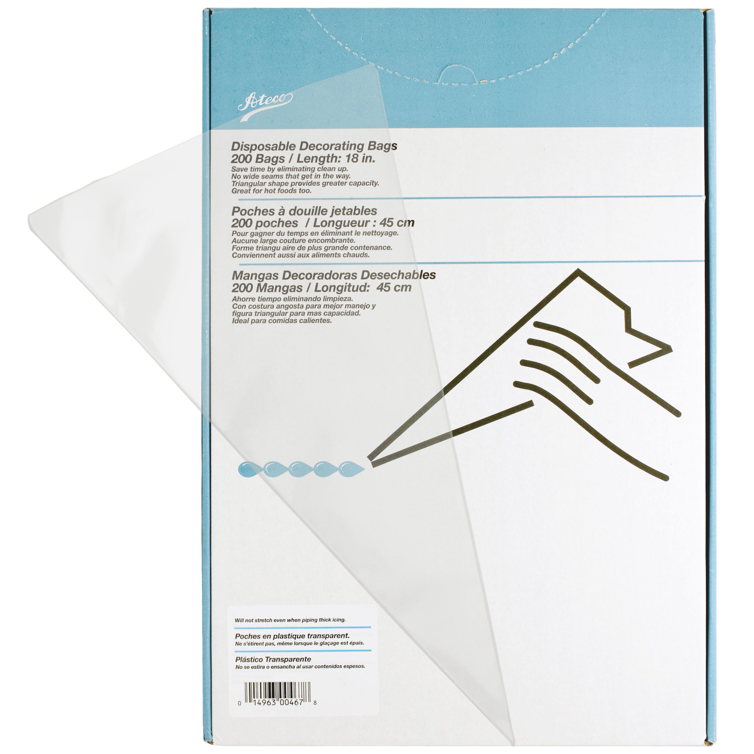 Ateco 4675 Lot de 200 sacs de décoration jetables souples, 45,7 cm, fabriqués aux États-Unis