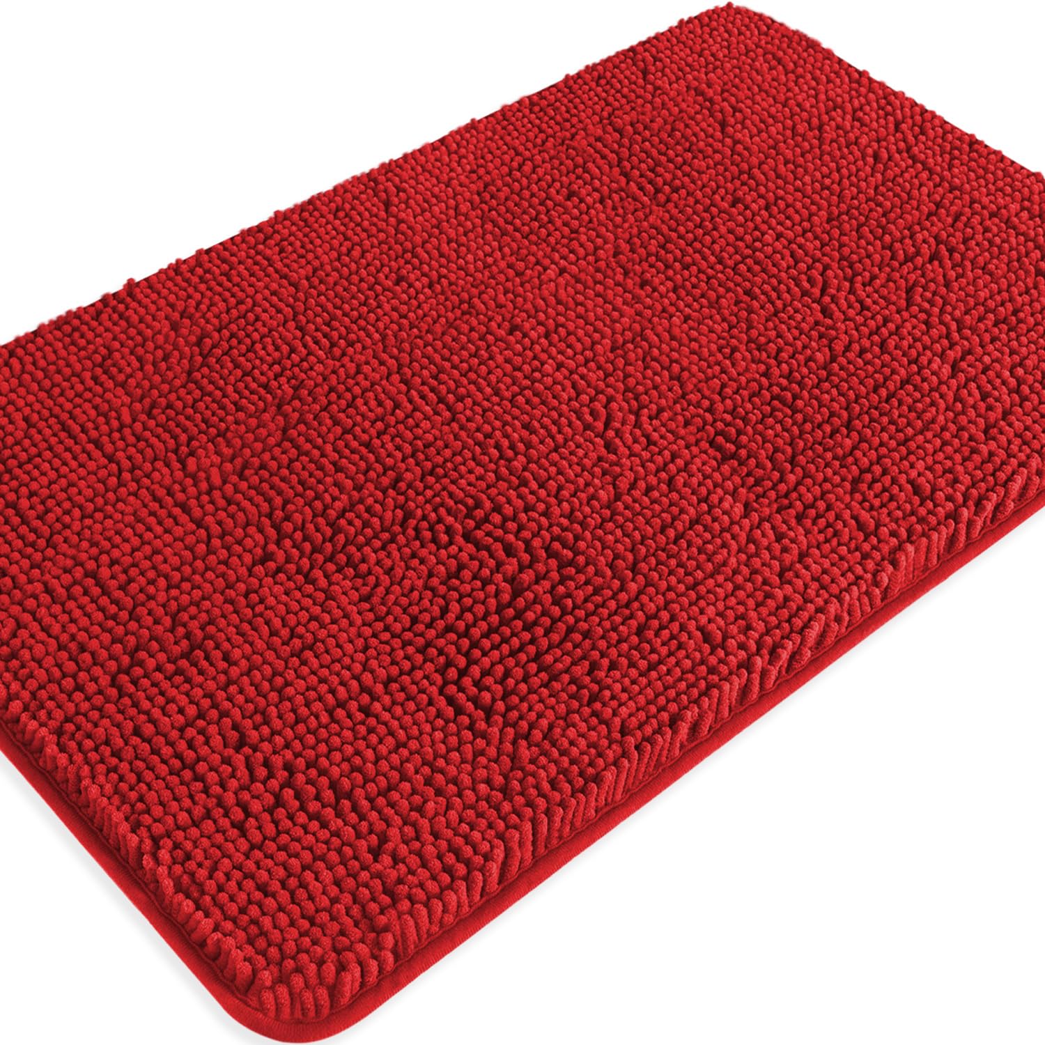 PureSwan Red Bathroom Rugs – Absorbent and Washable Bath Mat, Non-Slip, Thick Soft Chenille Bath Rugs for Bathroom Floor, Shower, Sink - 20" x 32" — image 1