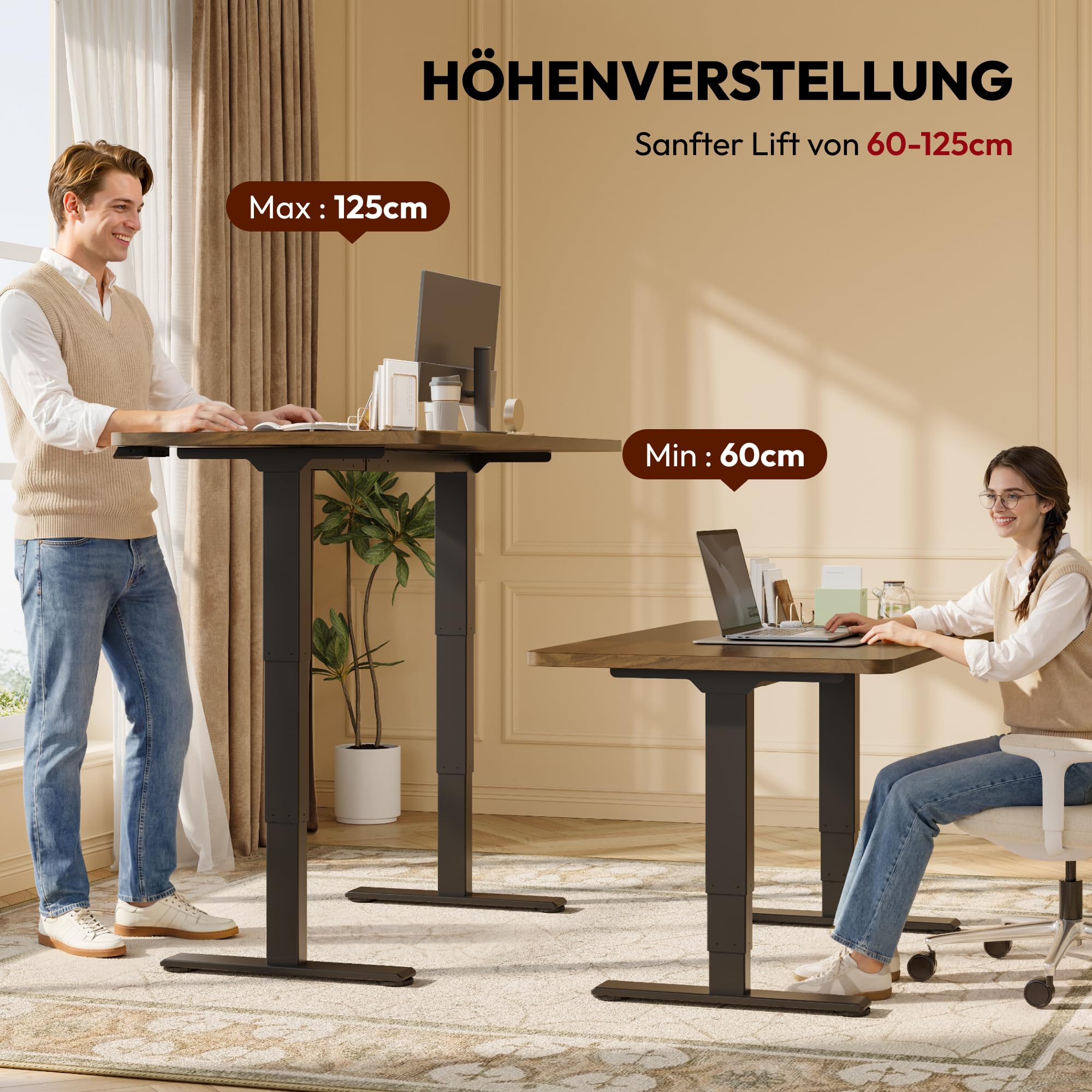 SANODESK Höhenverstellbarer Schreibtisch Gestell mit 2 starken Motoren 3-stufige tischgestell höhenverstellbar mit 4 Memory-Steuerung passt für alle gängigen Tischplatten (Plus)