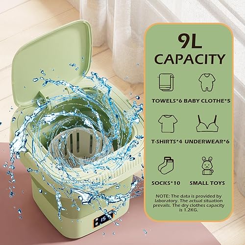 Miniatura 2 de MyltaWish Lavadora portátil de 9 litros, mini lavadora plegable para apartamento, dormitorio, camping, viajes en caravana, lavadora portátil pequeña