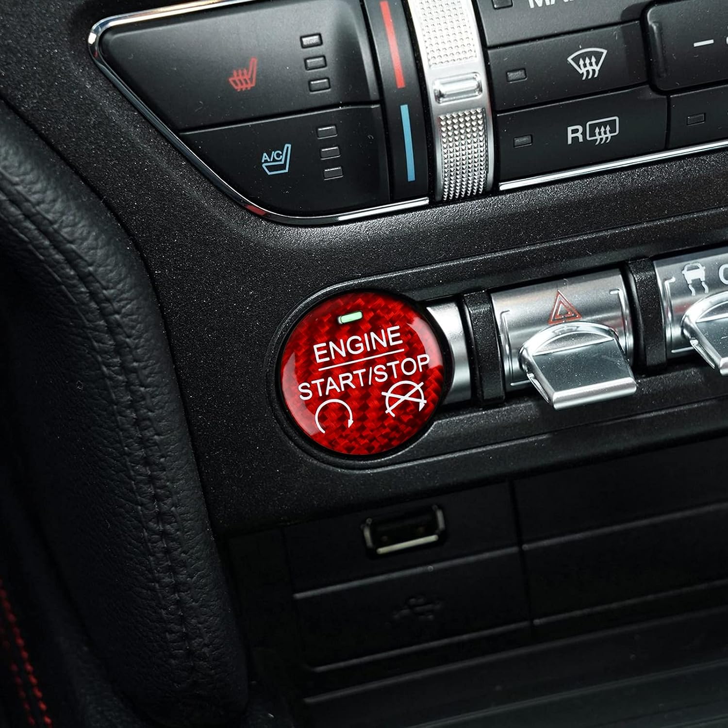 Car Engine Start Stop Button Sticker Carbon Fiber Decal for Ford Mustang 2015 2016 2017 2018 2019 2020 2021 2022 2023 Accessories