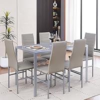 Vista 8 de Juego de mesa y silla de comedor de 7 piezas, juego de mesa de comedor para 6 mesas de cocina con 6 sillas, mesa rectangular de vidrio con 6 sillas