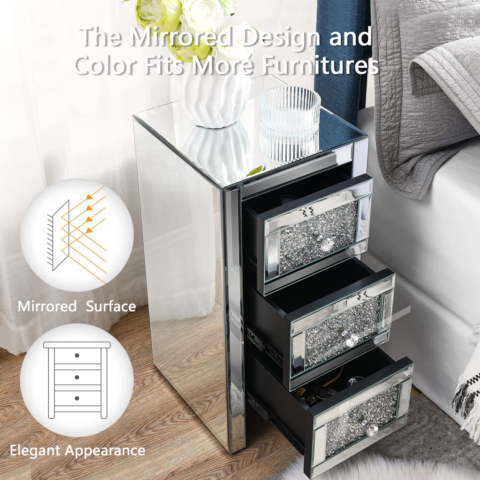 クリスタル付きミラーナイトスタンド BEDSIDE TABLE クリスタル付きミラーナイトスタンド BEDSIDE TABLE Amazon.com