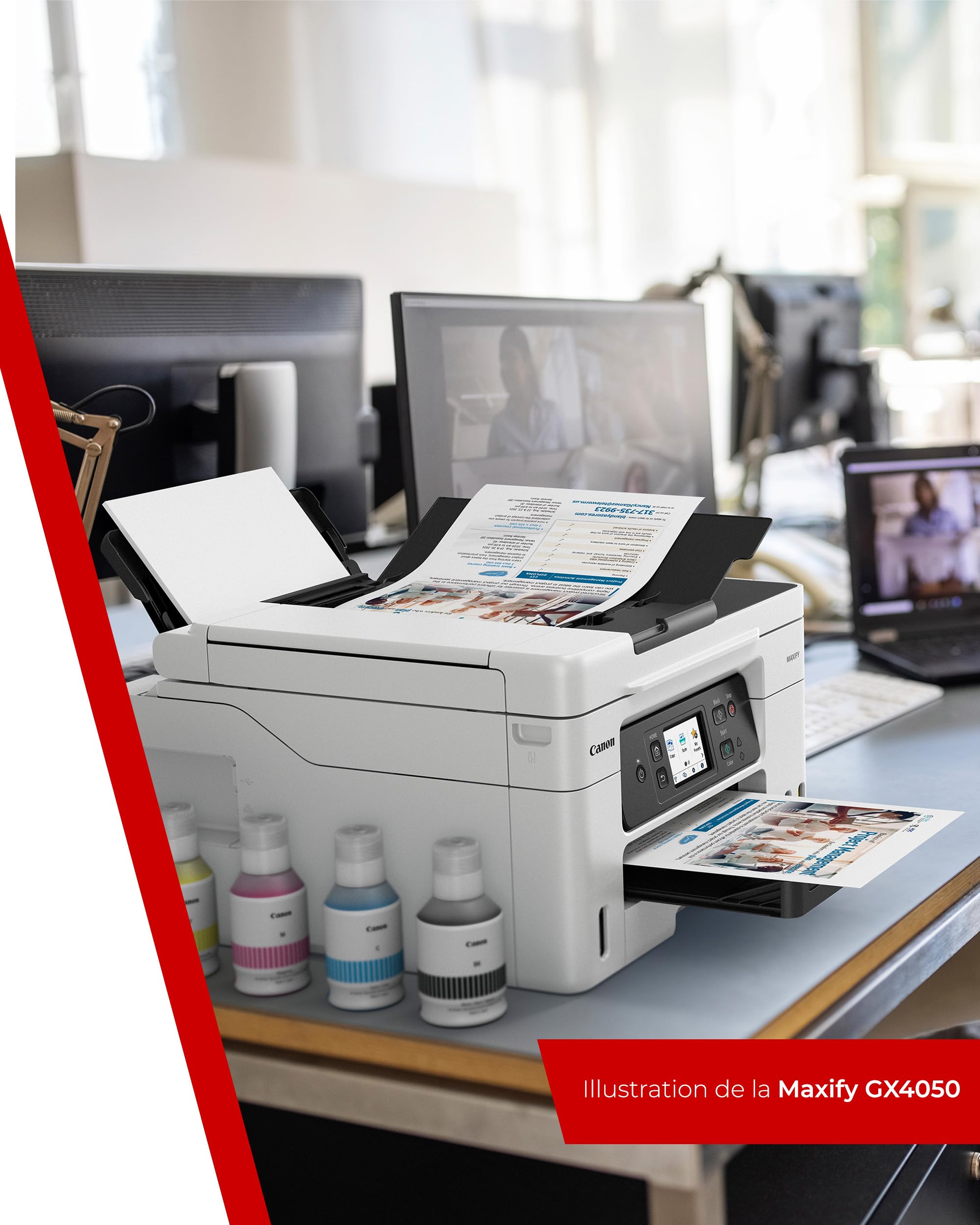Canon MAXIFY GX4050 Imprimante A4 Couleur, pour la Maison et Le Bureau, Imprimante, Copieur, Scanner, Télécopieur Jet d'encre MegaTank Tout-en-Un, sans Fil, Connectivité Wi-FI, Ethernet et USB
