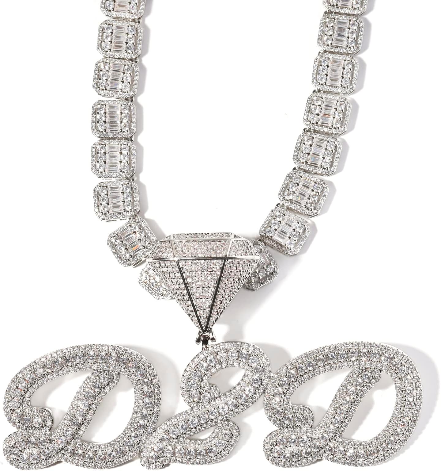 Iced Out Custom Name Necklace Personalized with Cuban Link Chain for Men and Women, Hip Hop 14k Real Gold Plated Initial Letter Pendant Necklaces, Handmade Customized Nameplate Jewelry for Rappers