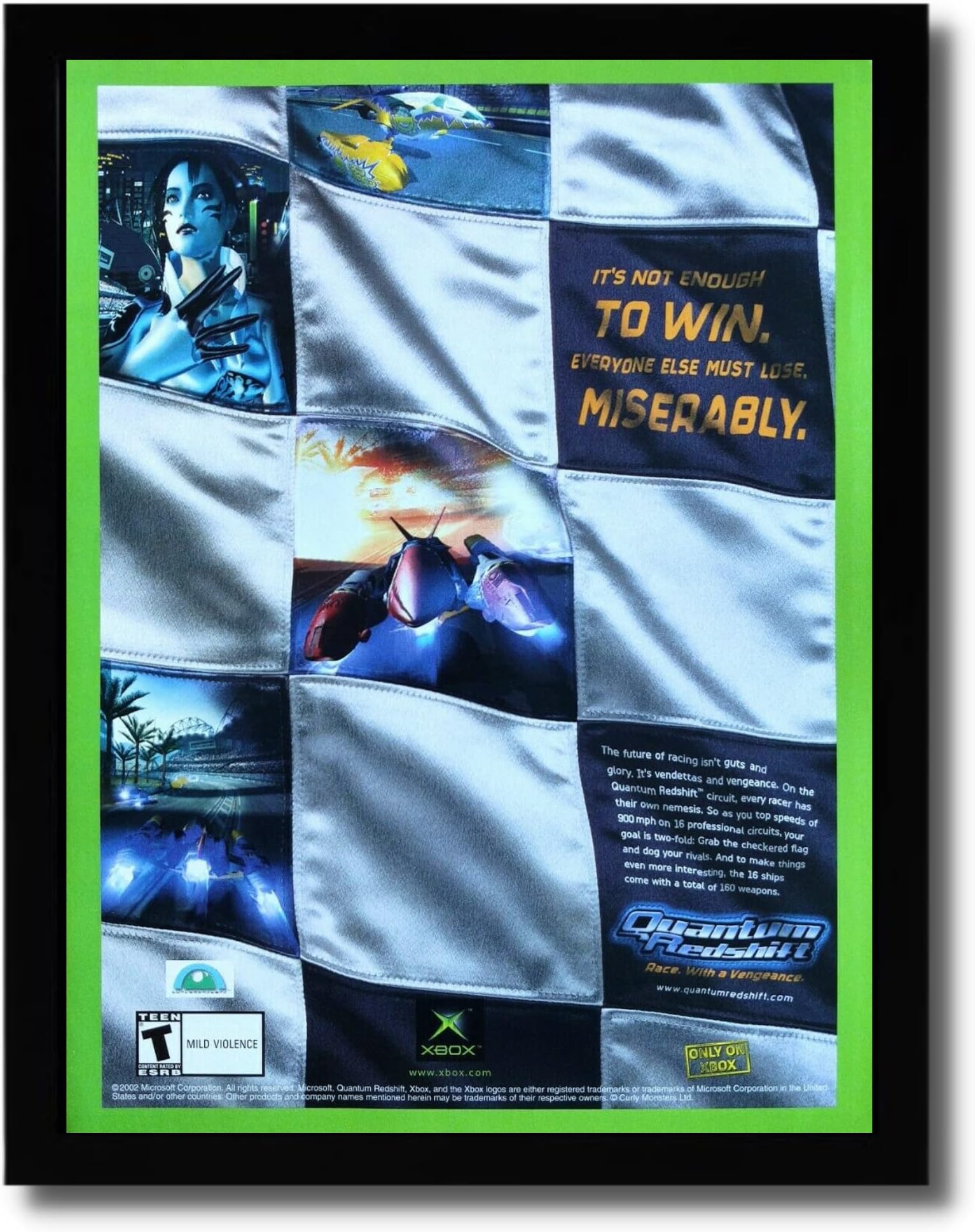 2002 Quantum Redshift Framed Print Ad/Poster Original Xbox Racing Video Game Art