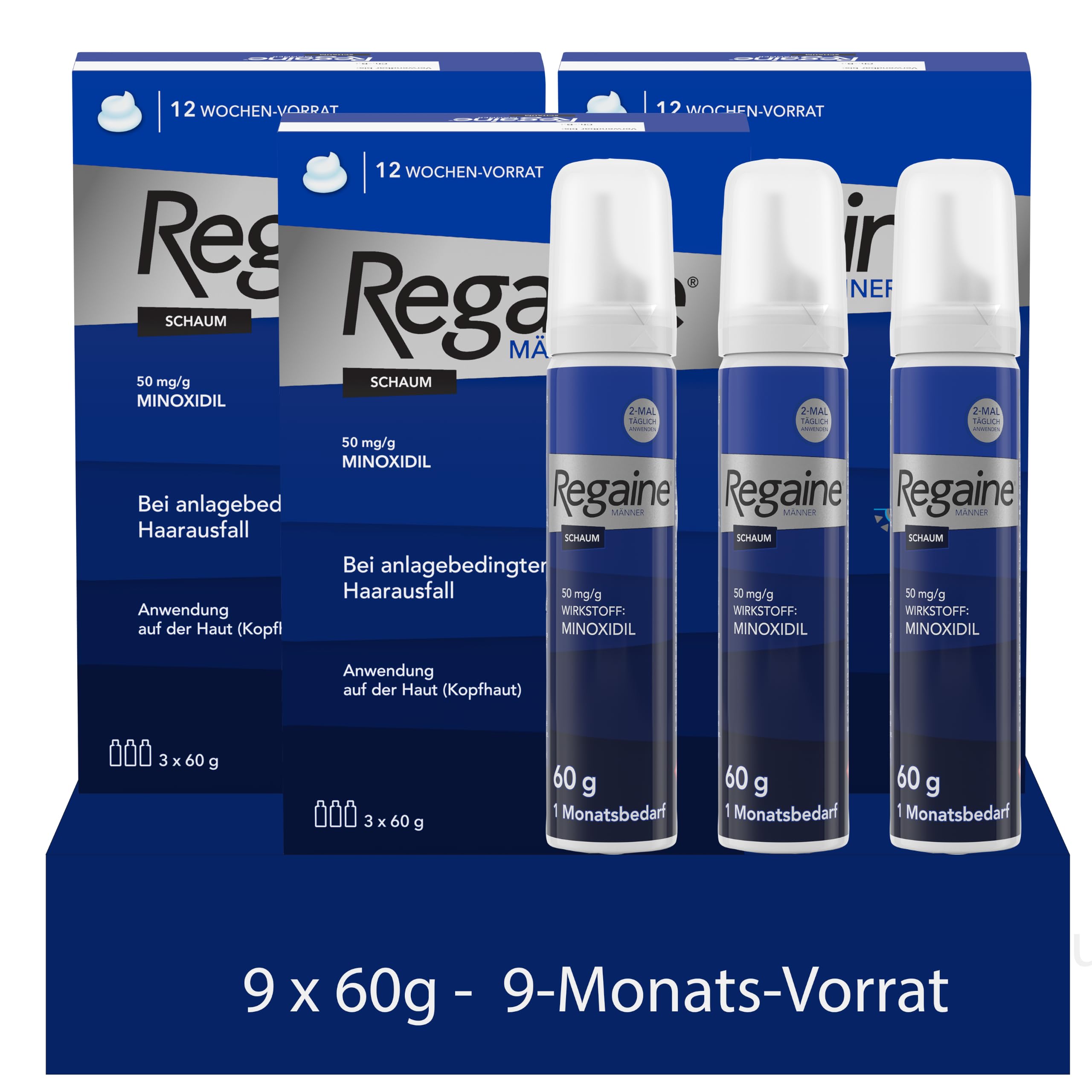 Regaine Männer Schaum bei erblich bedingtem Haarausfall, 9 x 60 mg