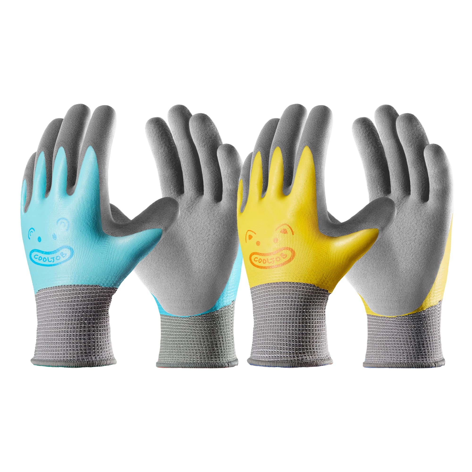 COOLJOB Double Coated Kids Gardening Gloves with Grip Non-Slip Waterproof Rubber Work Gloves for Boys and Girls Ages