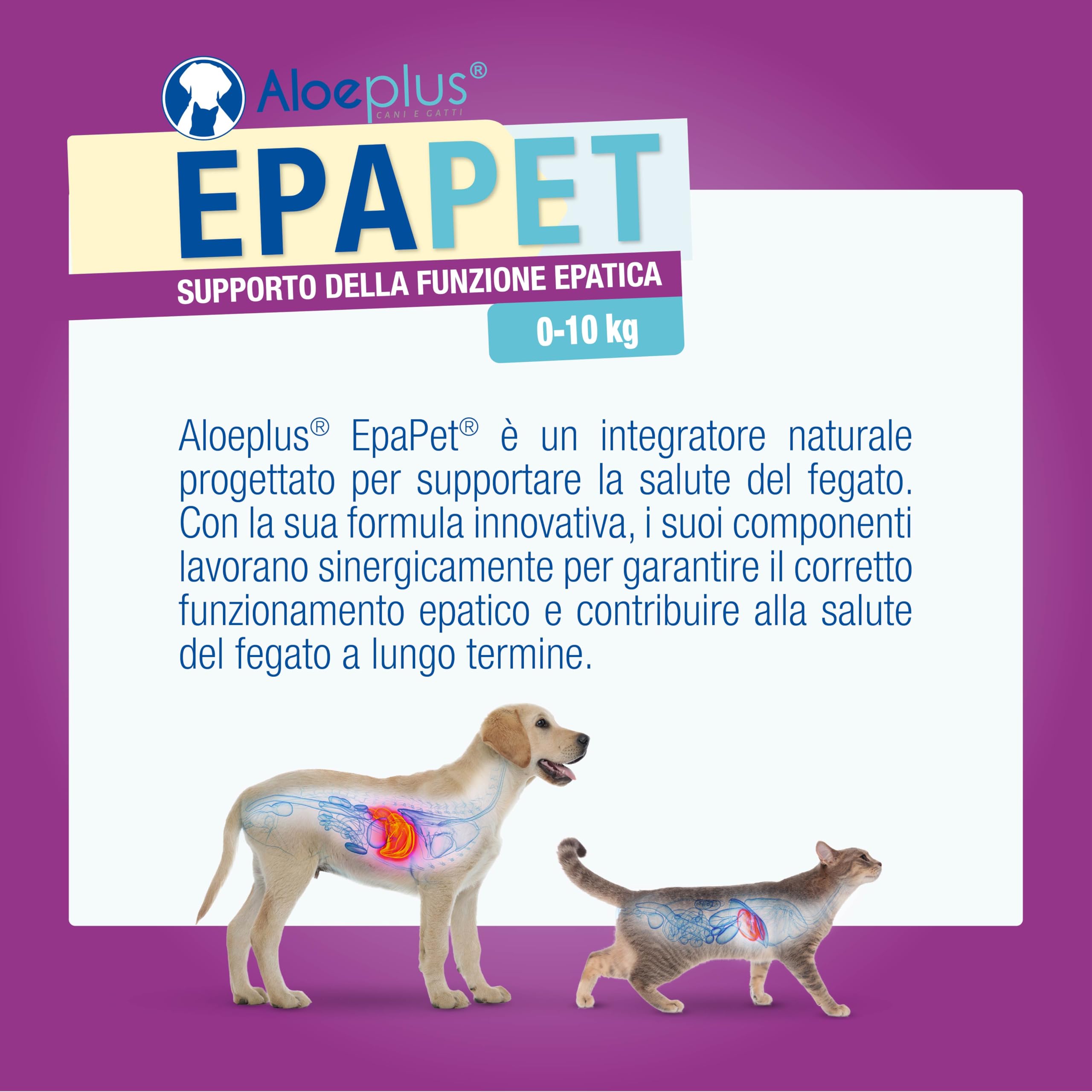 ALOEPLUS EpaPet - Integratore Naturale in Capsule per il Fegato di Cani e Gatti, con Cardo Mariano, Betaina e Vitamine, Senza Additivi Chimici, Dosaggio Personalizzato, 60 Capsule (0-10 kg)