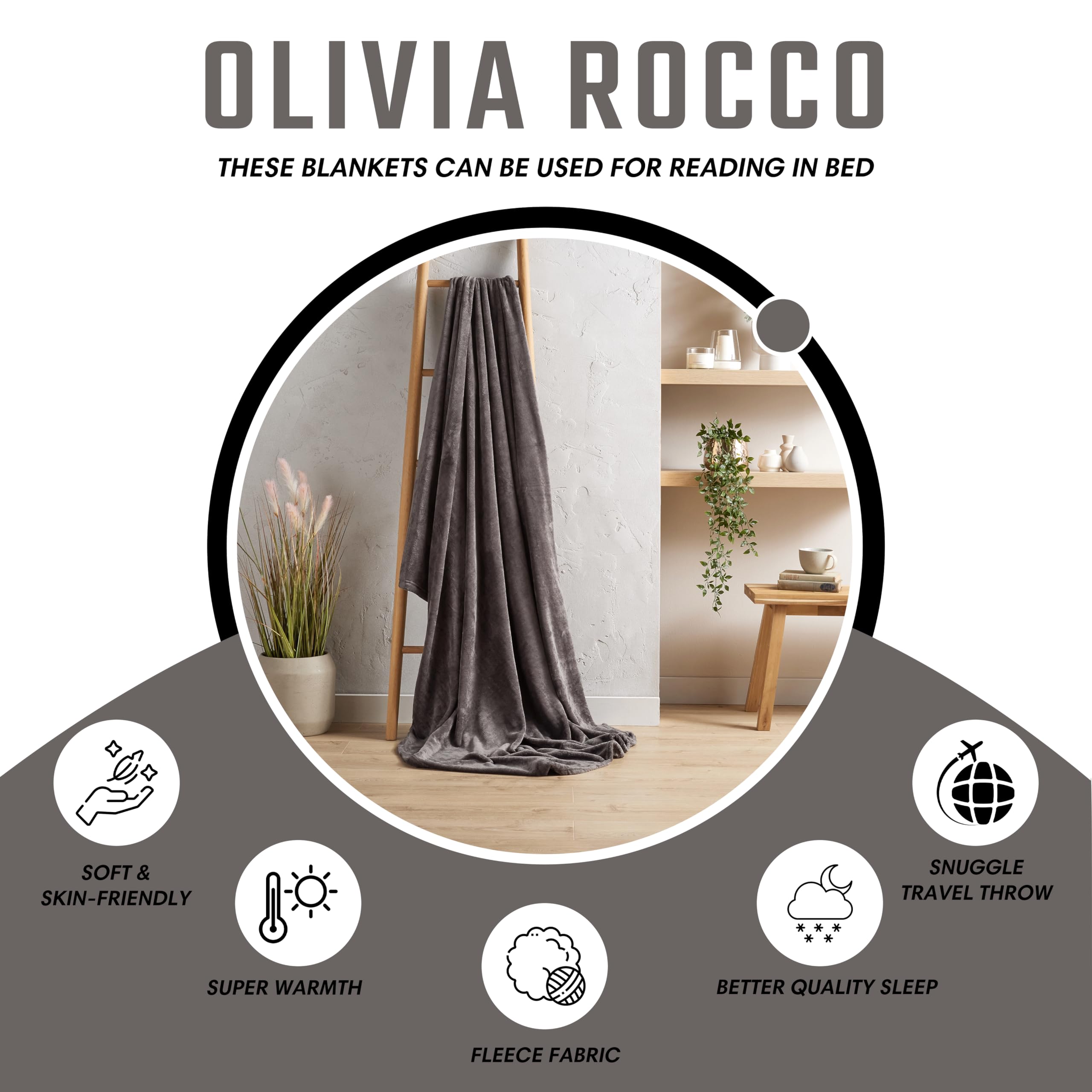 Olivia Rocco Flannel Fleece Throw Blanket Super Soft Warm Fluffy for Bed Sofa Couch Chair Lightweight and Cozy Solid Design - Image 3