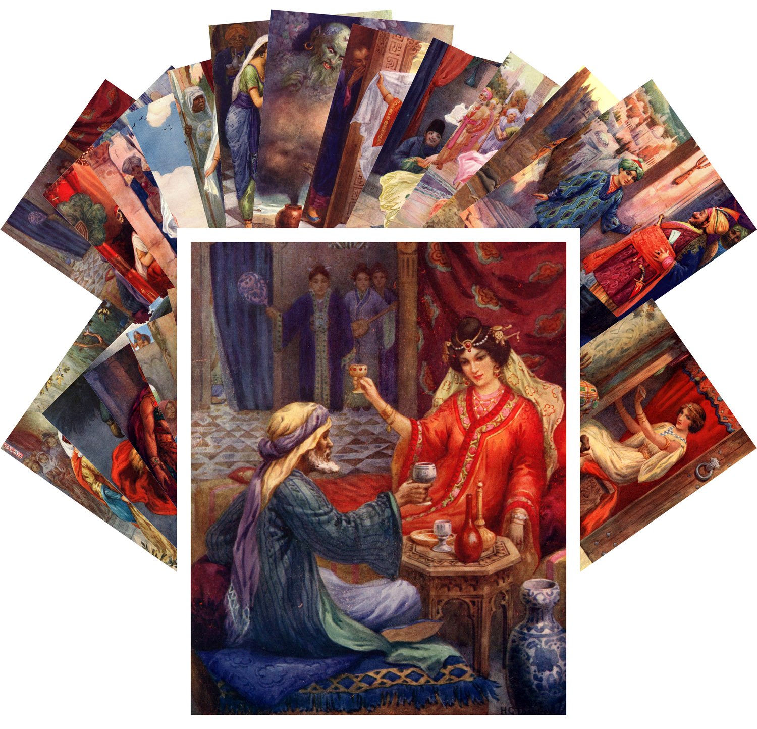 PIXILUV Vintage PostCards 24 pcs Vintage Oriental Fairy Tales Illustrations