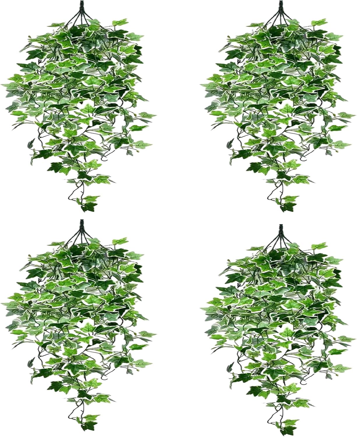 4pcs White-Bordered Sweet Potato Leaves Artificial Hanging Plants, 3.44ft Fake Hanging Plant, 5 Forked Fake Ivy Vine Plants Artificial Vines for Wall Indoor Outdoor Garden Decoration