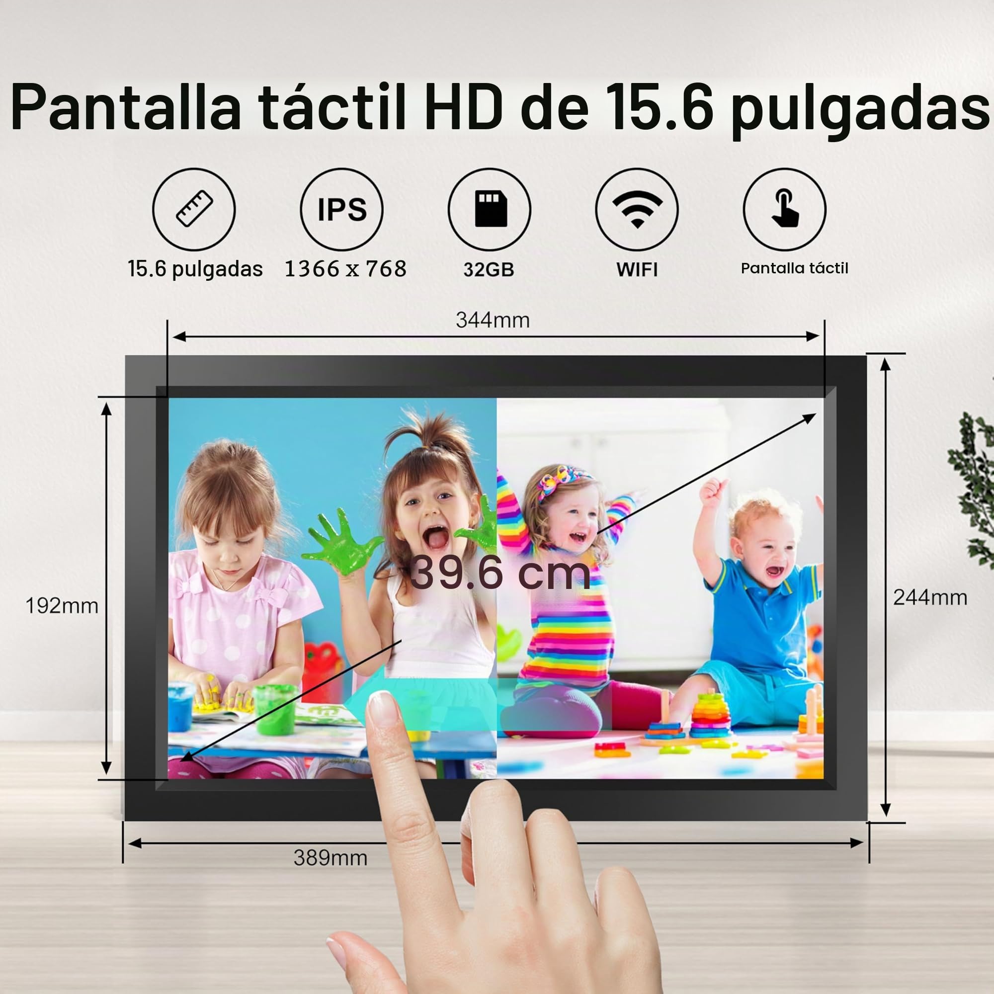 Frameo Marco de Fotos Digital WiFi de 15,6 Pulgadas, 32GB de Memoria táctil, Marco de Fotos Inteligente en la Nube, fácil instalación, Giro automático, Regalo para Amigos y Familiares