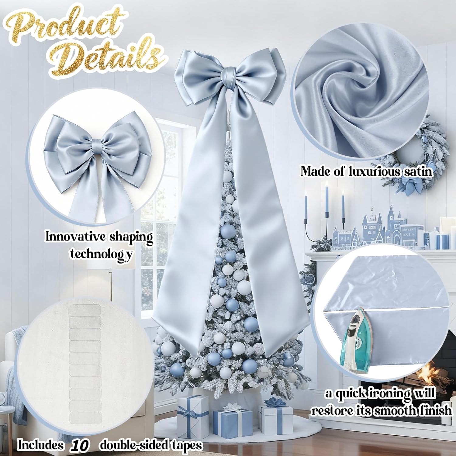 Giant Blue Bow Decor Home 75x19 Inch Christmas Tree Topper Decoration Coquette Room Decorations Big Bows for Room Wall Backdrop for Wedding Christmas Fall Birthday Party Baby Shower Supplies