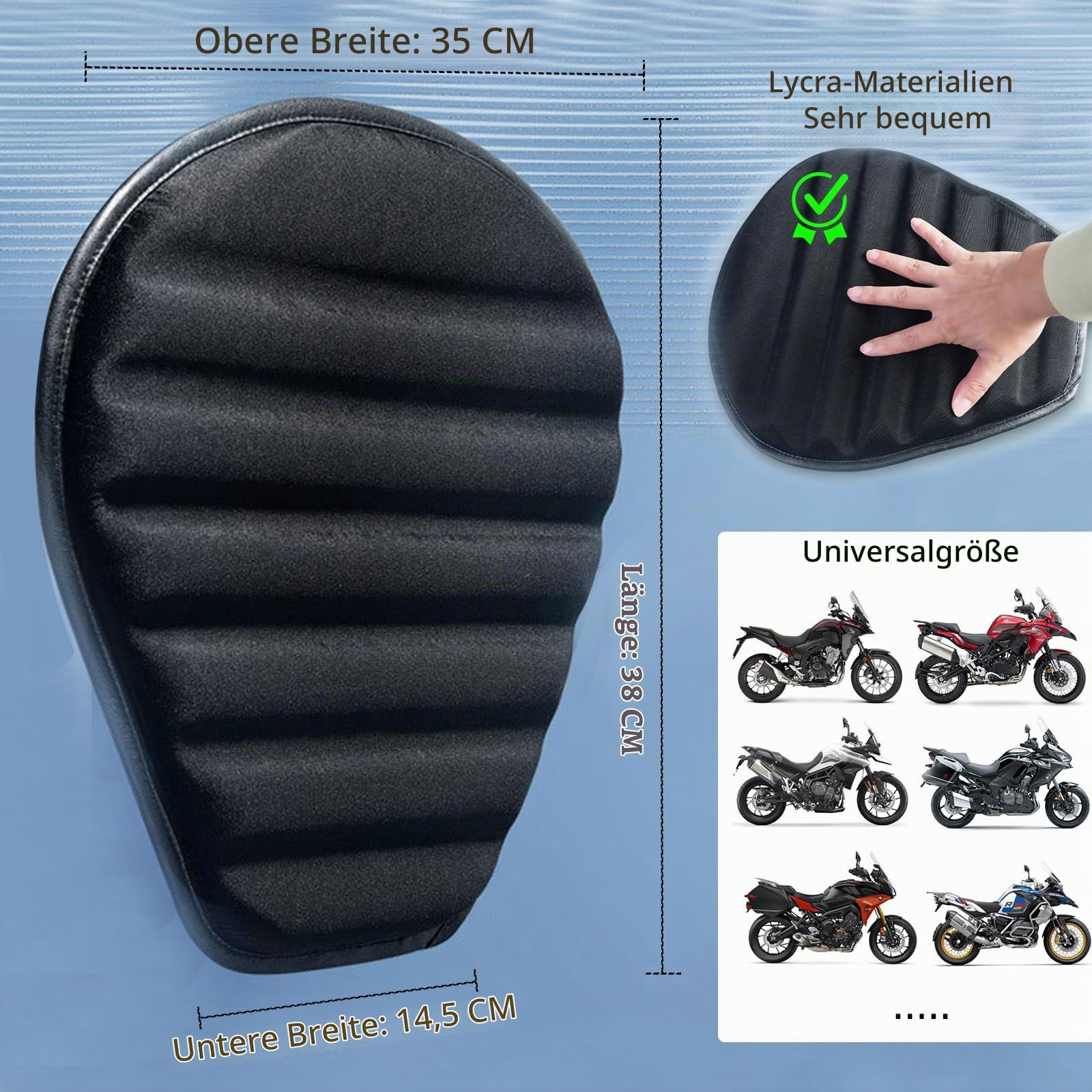 Motorrad Schockabsorbierende Sitzkissen Wave Honeycomb Struktur Atmungsaktiv Schockabsorbierend Hochflexibel, Motorrad Gel Sitzkissen für lange Fahrten