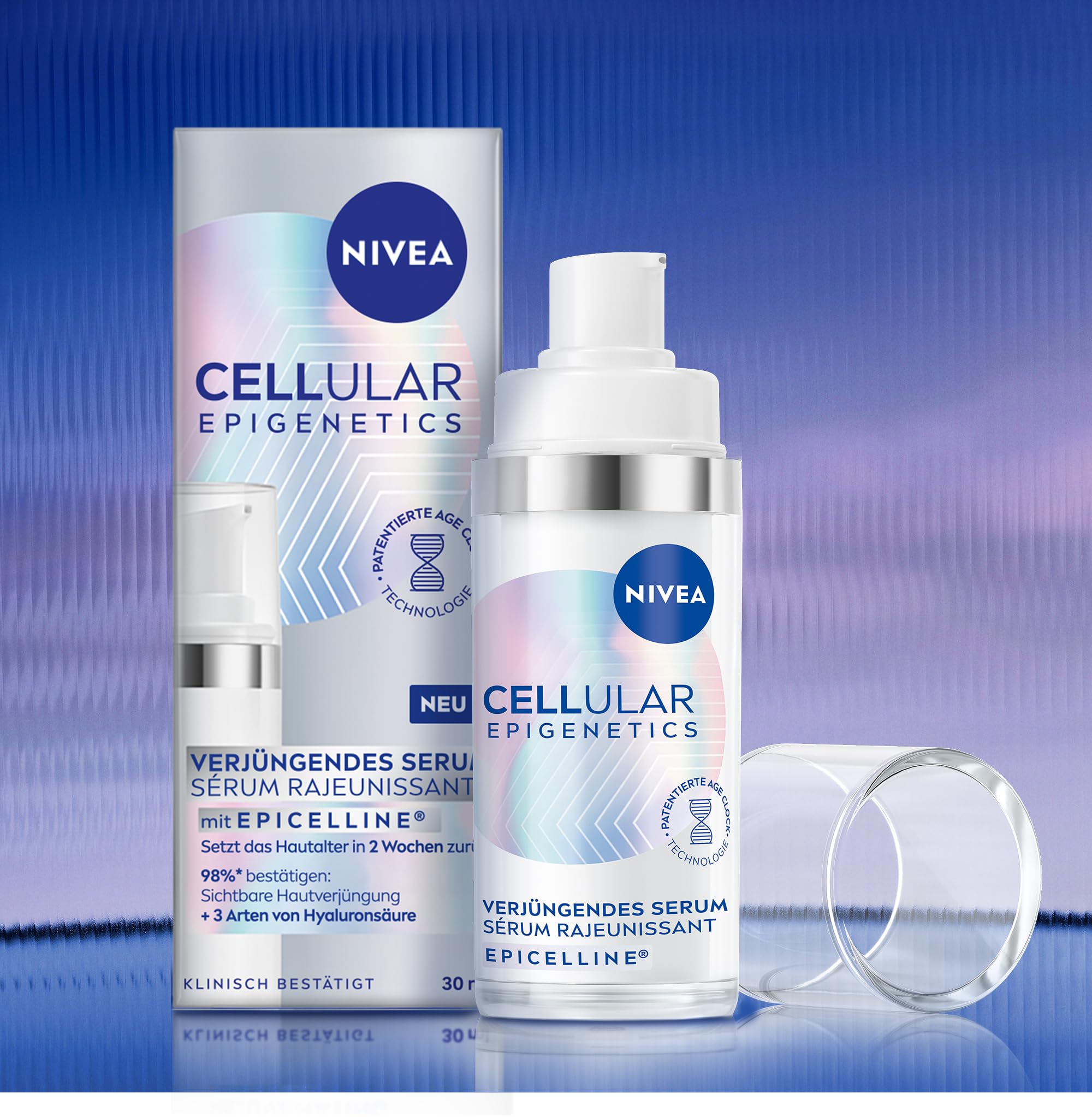 NIVEA Cellular Epigenetics Verjüngendes Serum mit EPICELLINE, setzt das Hautalter in 2 Wochen zurück, revolutionäre Gesichtspflege mit 3 Arten Hyaluronsäure (30 ml)