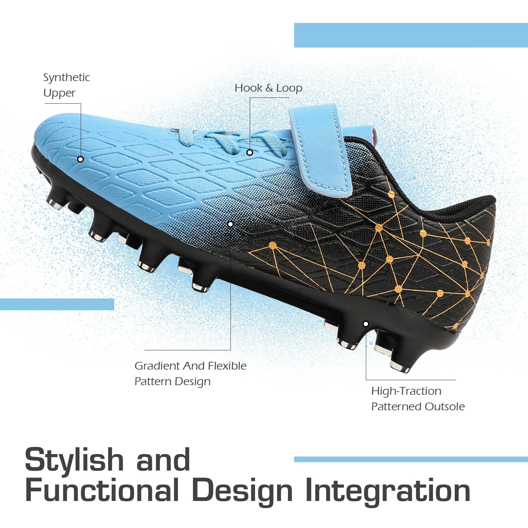 DimaiGlobal Scarpe da Calcio Bambini Ragazzi con Tacchetti Bassi Professionali Scarpe da Calcetto Futsal e Allenamento per Interno/Esterno - Antiscivolo Junior