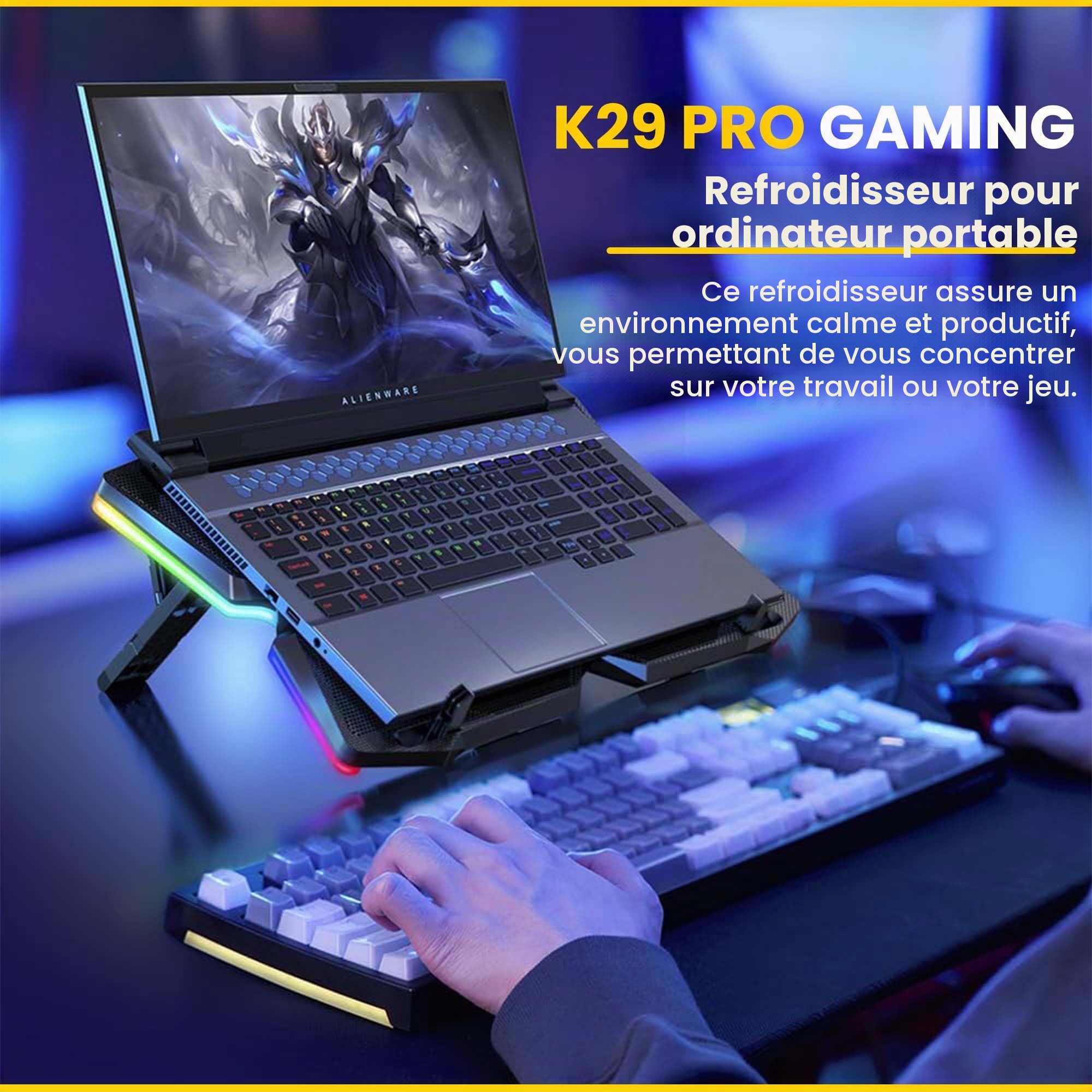 Offgridtec K25 Pro Support ventilé Ordinateur Portable 4 Ventilateurs Silencieux 1100 TR/Min 2 Ports USB Hauteur réglable