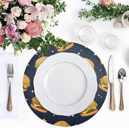 Miniatura 5 de Cartoon Hamburgers Stars Navy Round Placemat, Heat Resistant Non Slip PVC Placemats Round for Kitchen one sizex4