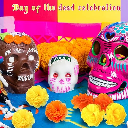 Miniatura 5 de WILLBOND 140 flores de caléndula artificiales mexicanas con cabeza de caléndula para decoración del Día de los Muertos para decoración india Diwali,