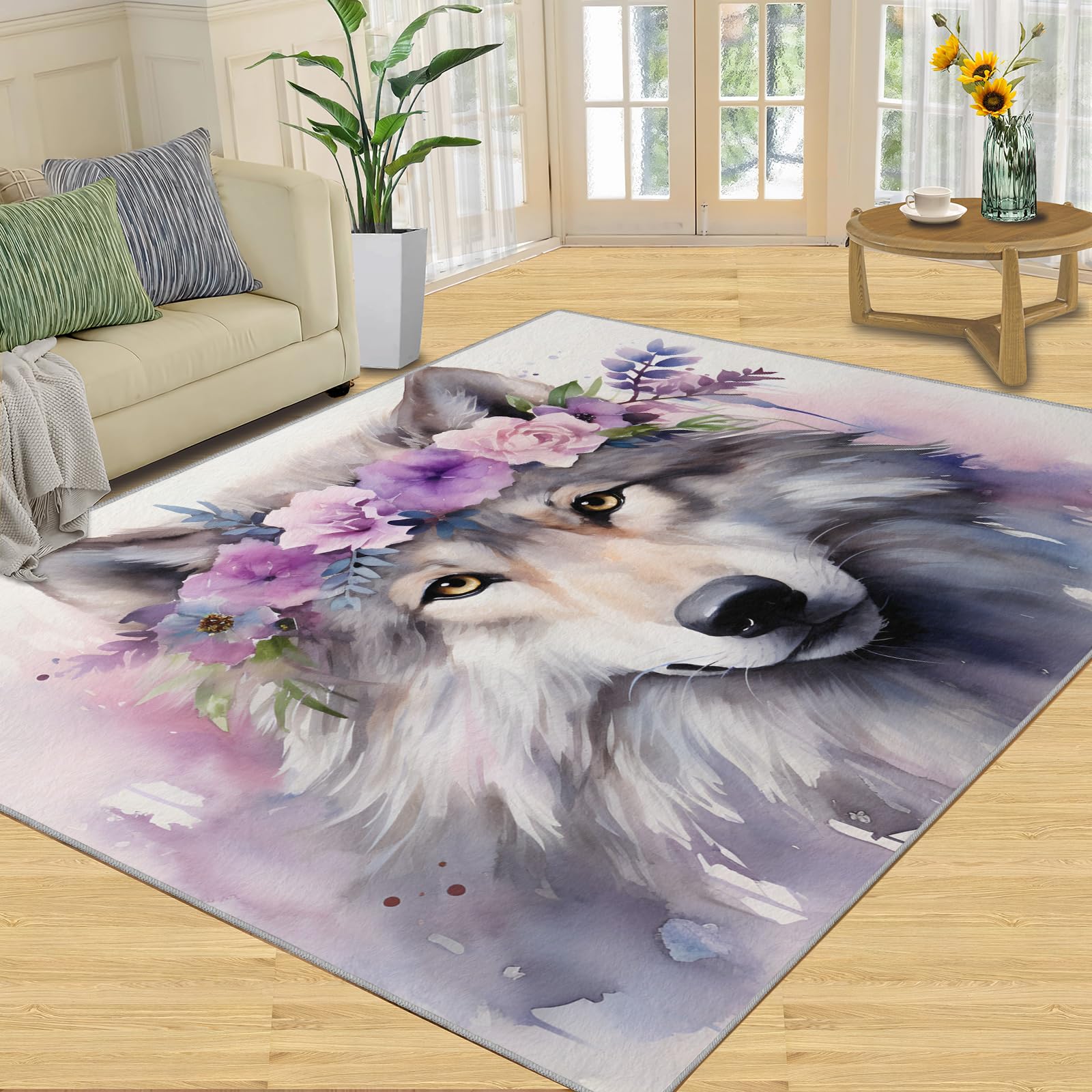 FBRUIEG Wolf Rug for Bedroom, Wolf Living Room Rug Wolf Area Rug, Home Decorative Animal Wolf Rug for Kids Bedrooms Games Rooms Dormitories Wolf Carpet 180x240cm