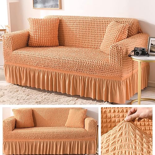 Miniatura 2 de Zooody Fundas elásticas de elastano para sofá de 123 con falda, extraíble, lavable a máquina, protector de muebles (naranja, tamaño grande)