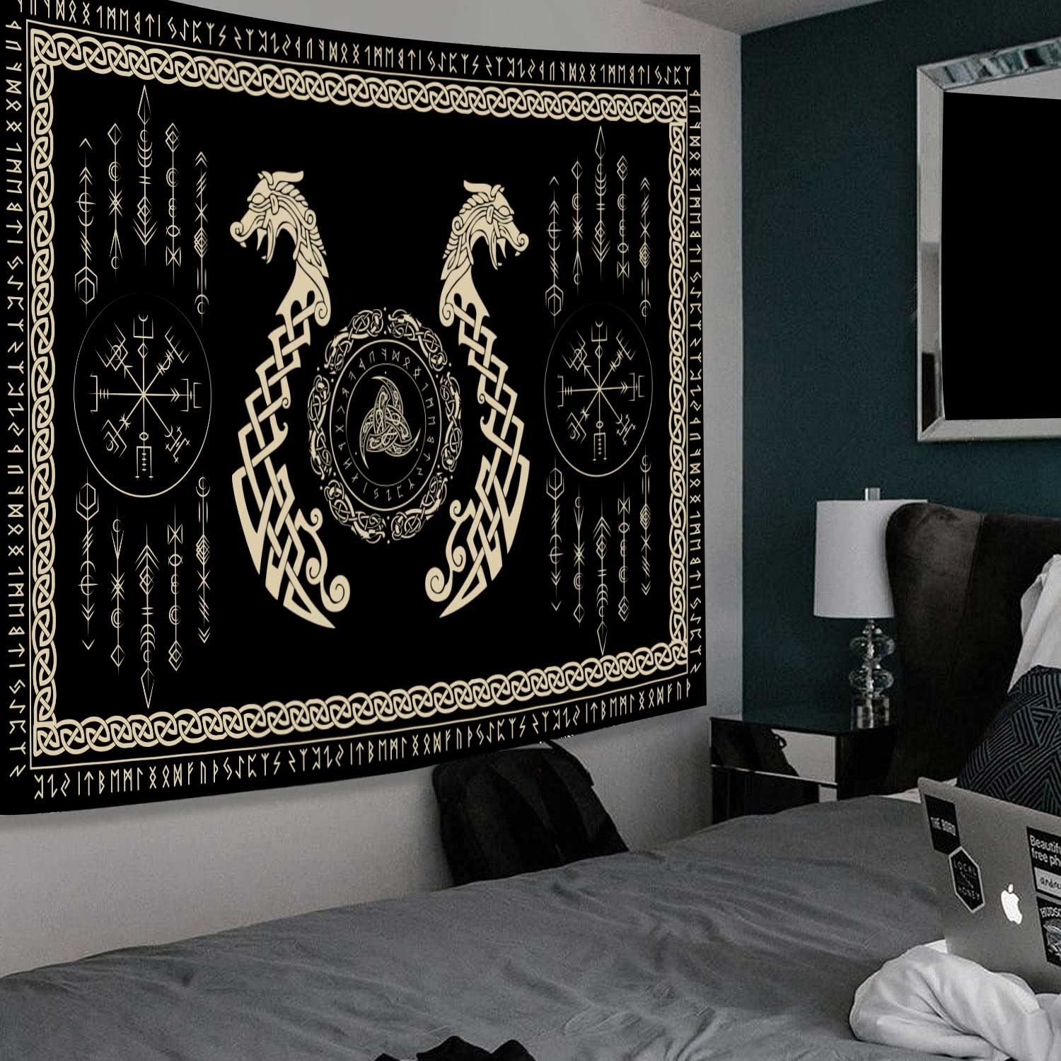 Lot De 2 Tapisseries Murales Dragon Et Phénix - Style Vintage, Tissu Polyester - 130x33 Cm - Décoration Chambre, Salon, Bureau