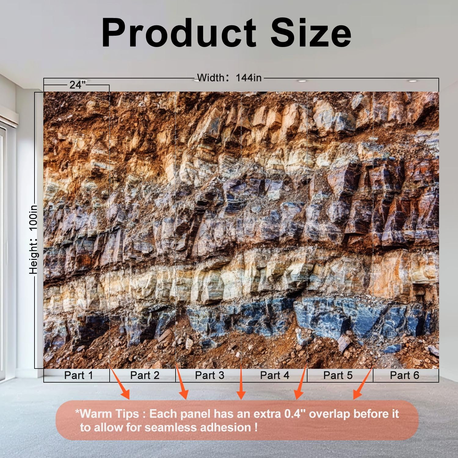 Wall Mural Peel & Stick Natural Stone Rock Texture Self-Adhesive Wallpaper Removable Wall Decal Wall Sticker Home Decor for Living Room Bedroom 100"x144"