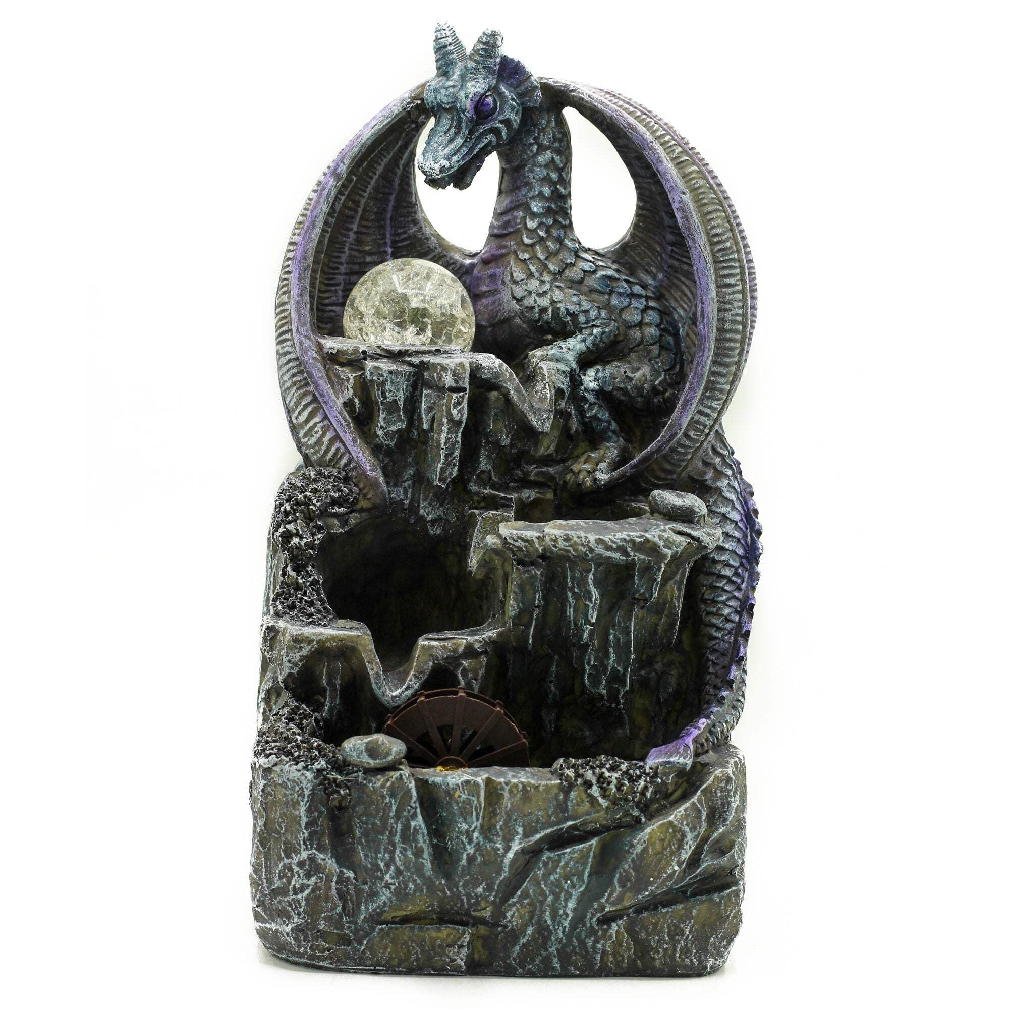 Serenityy Tabletop Water Feature 35 CmPurple Dragon With Crystal Ball And Water WheelColour-Changing Light