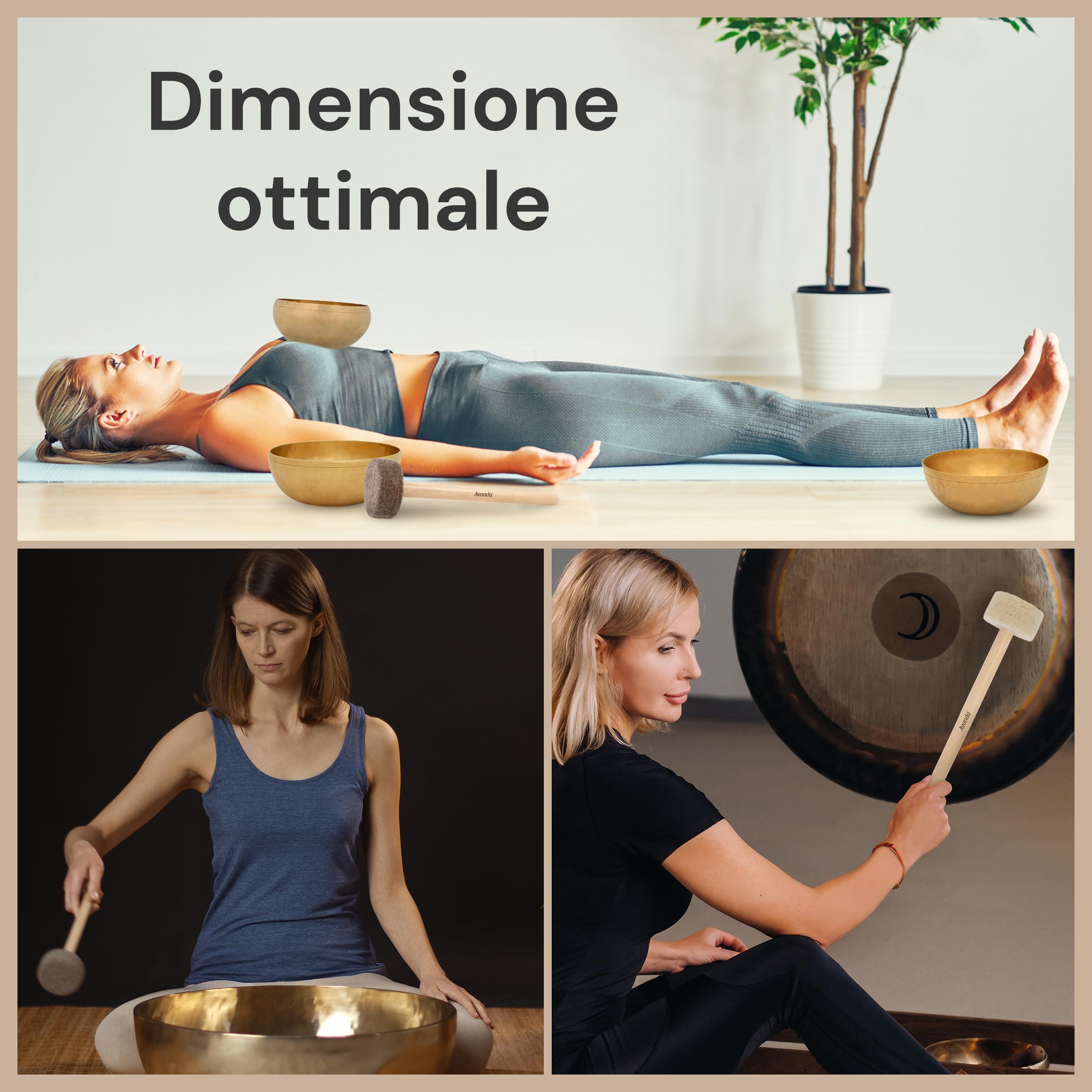 Mazza Per Ciotole E Gong Avanda - Testa In Feltro Ø5cm, Manico In Palissandro 32cm - Foto 4