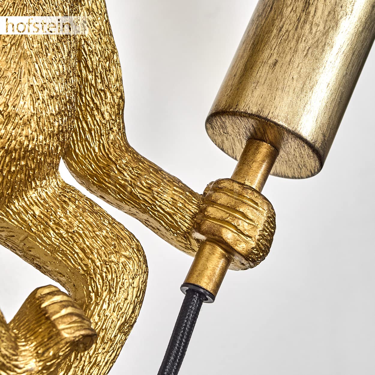 Wandleuchte Suardi, Wandlampe aus Metall/Kunststoff in Schwarz/Goldfarben, 1-flammig, 1 x E27, ohne Leuchtmittel, Wandspot im Retro/Vintage Design mit Figur eines Affen