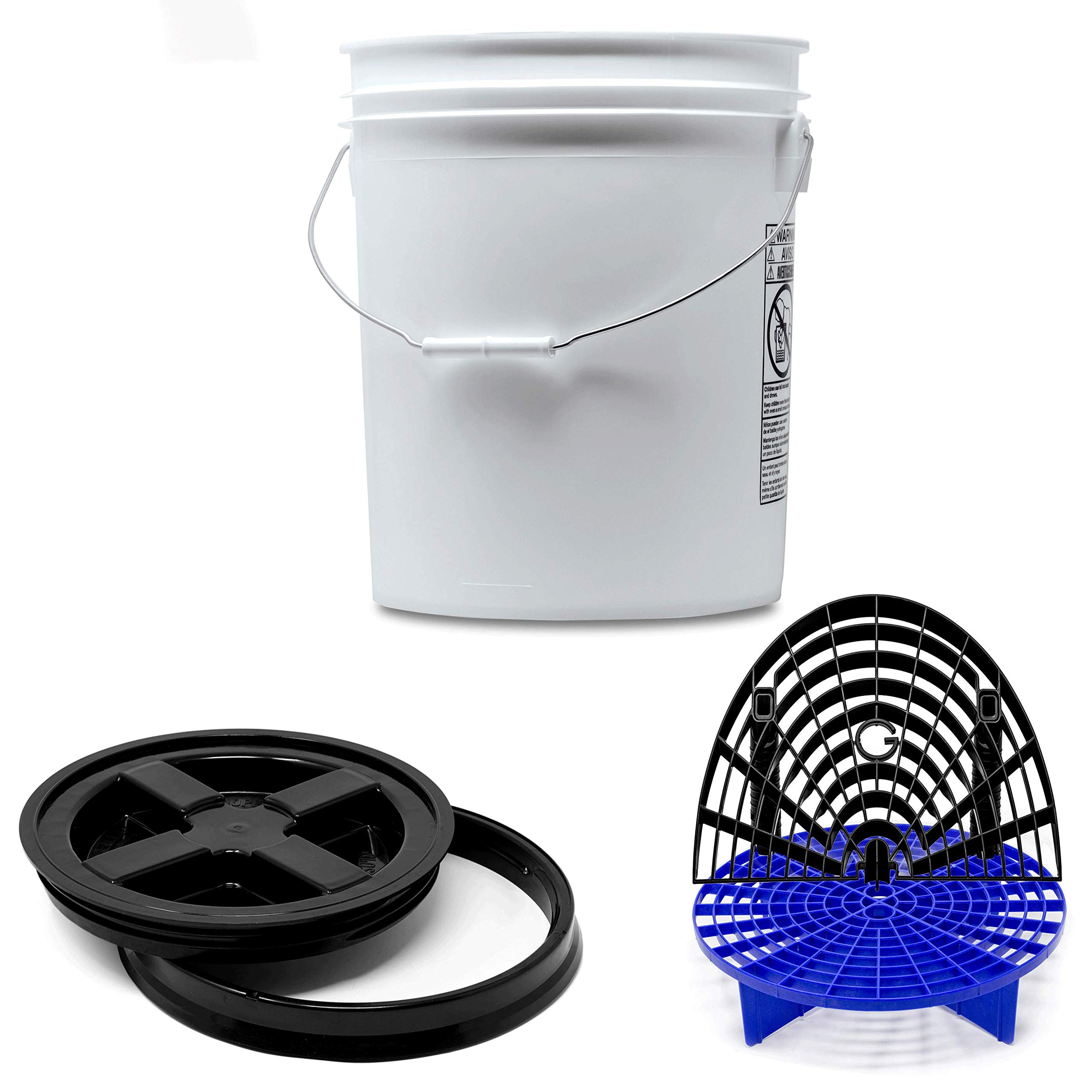 Detailmate professionelles Wasch Eimer Set: Magic Bucket Wascheimer 5 GAL (ca. 20 Liter), Gamma Seal Eimerdeckel schwarz, GritGuard Schmutz Einsatz blau, GritGuard Washboard schwarz