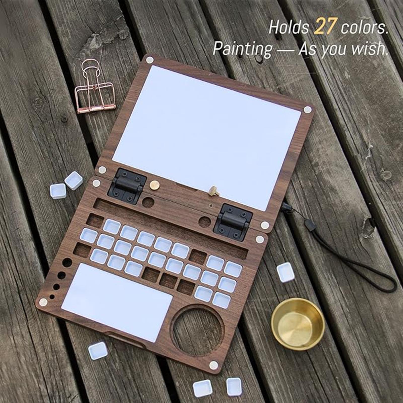 Palette Vide Aquarelle 27 Cases Boîte Mixte Peinture Bois Extérieur