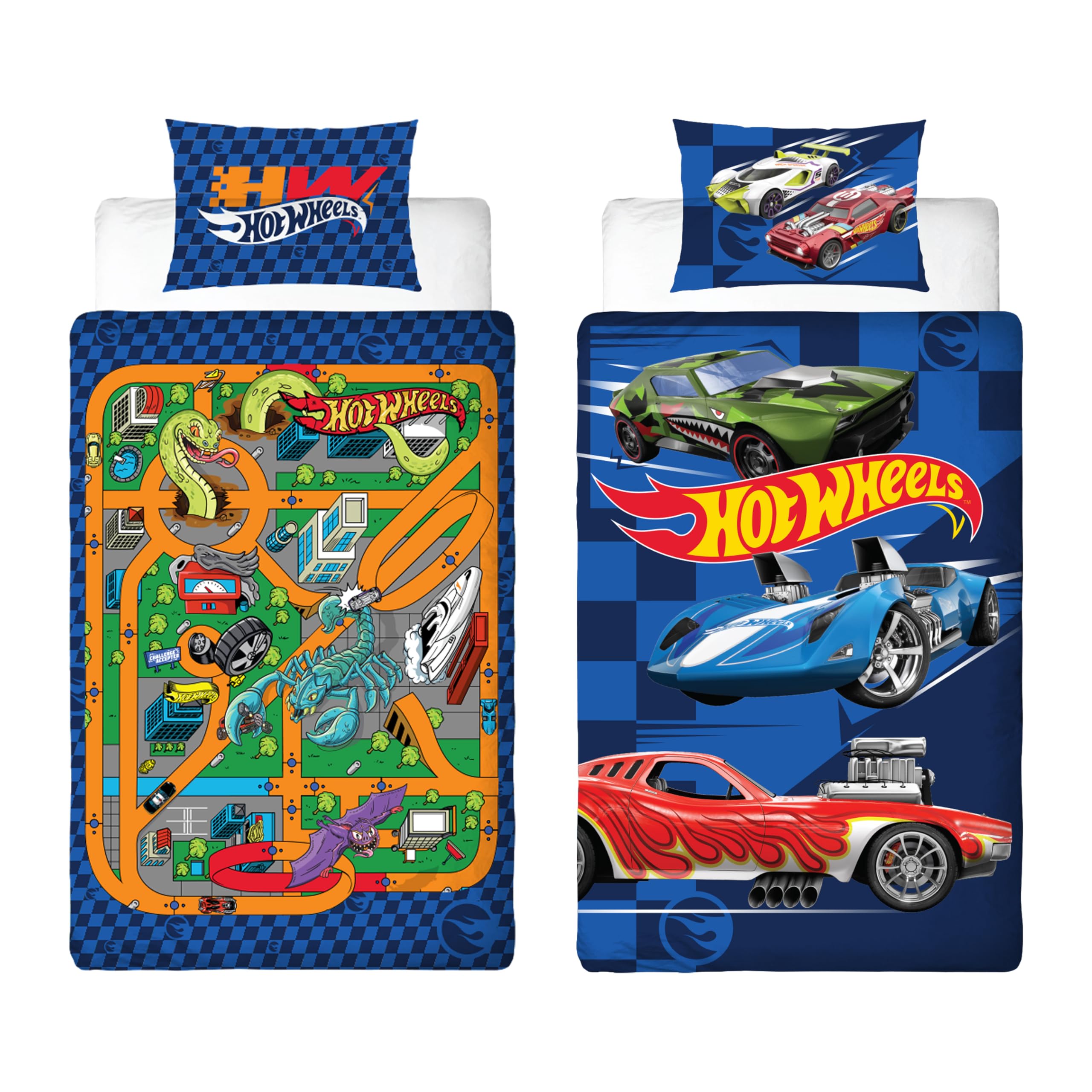 Hot Wheels Kids Single Duvet Reversible Bedding Cars Tracks Quilt Cover