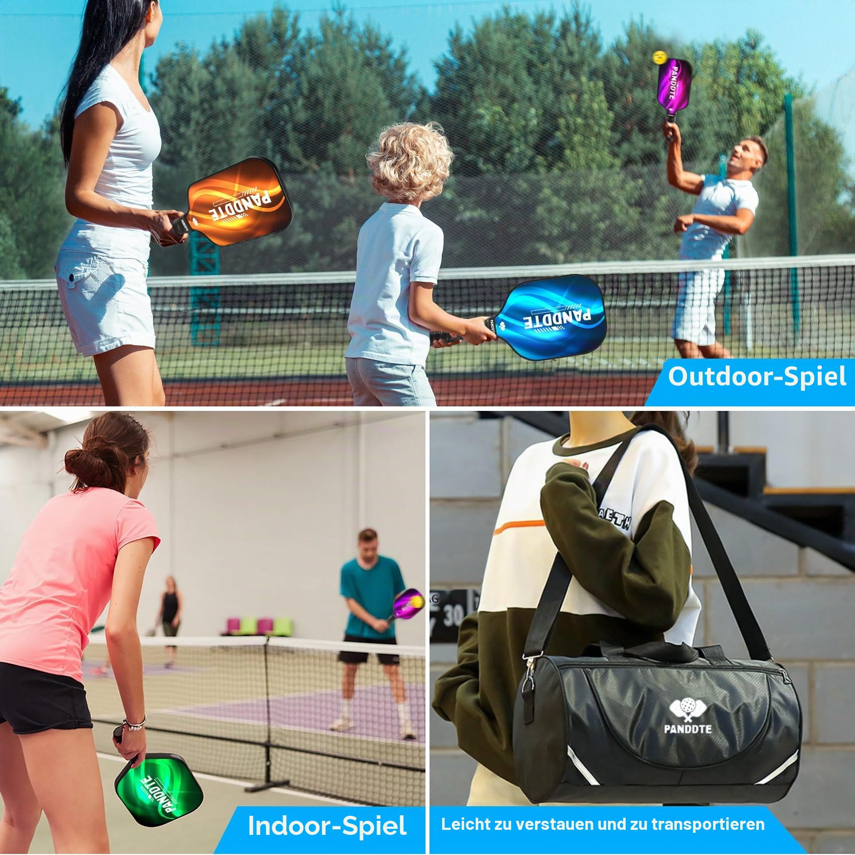Pickleball-Paddel, Graphit-Pickleball-Paddel-Set, 4 Ersatzgriffen und Tasche, Pickleballschläger für Anfänger und Profis