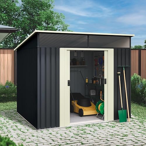 Wasabi - Casetta di Giardino Esterno 5,6 m2 Stark – 236x238x203cm - Lucernario in Policarbonato – Grigio Antracite e Beige - Porta Scorrevole Doppia – Tetto Inclinato - Capanno di Metallo Esterno - 3