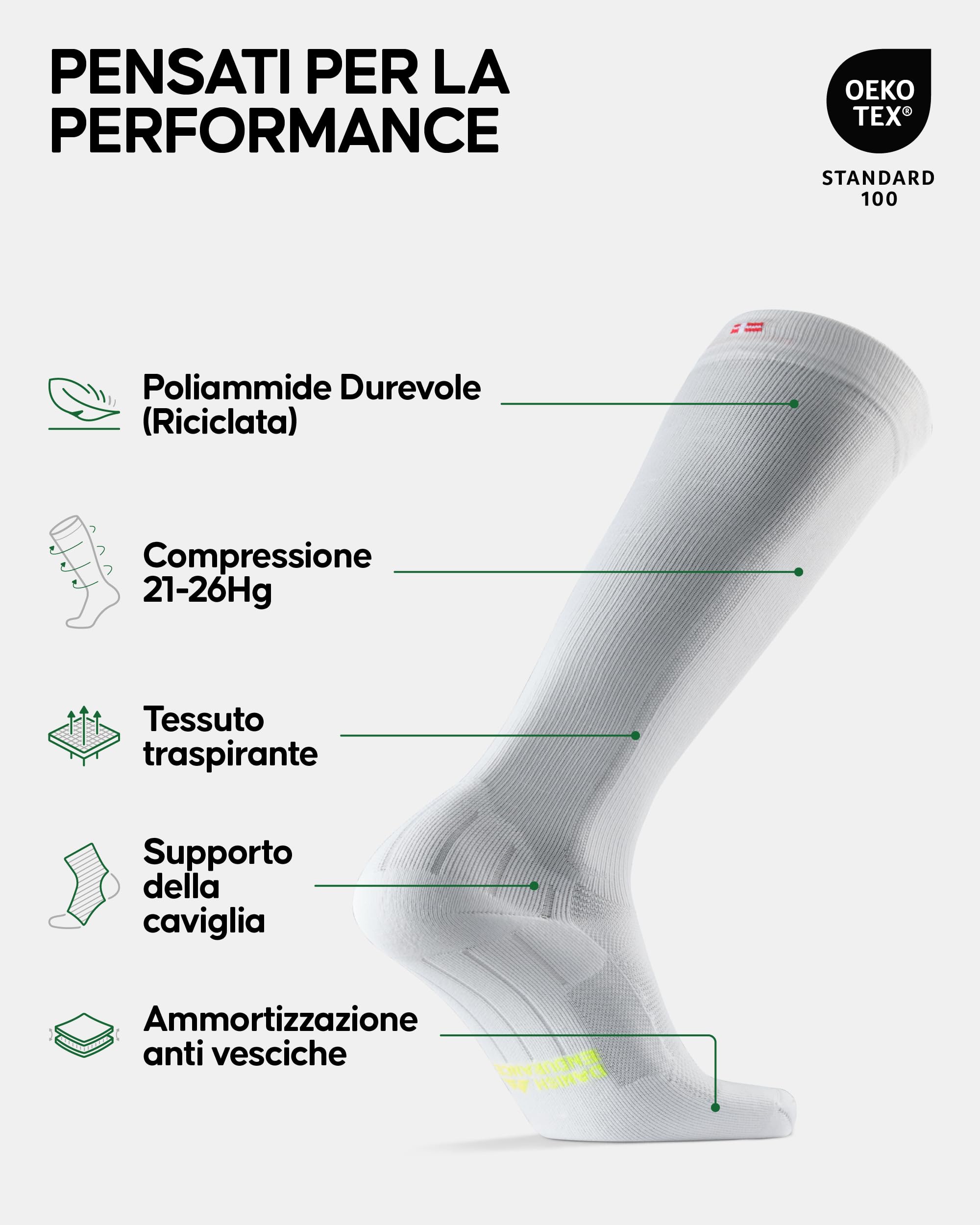 DANISH ENDURANCE Calze Compressione Graduata Uomo Donna 21-26 mmhg, Recupero, Viaggi, Sport, 2 Paia