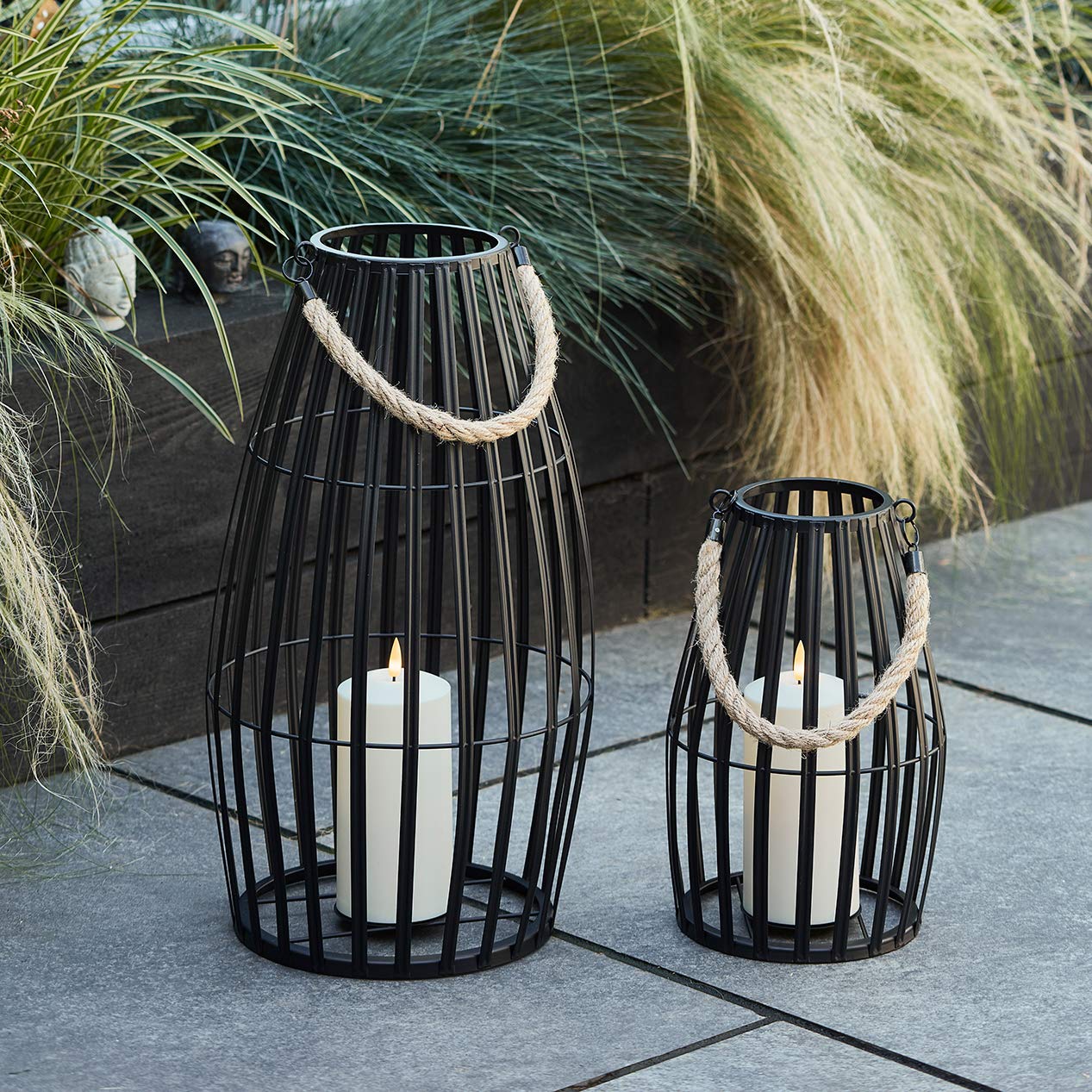Lights4fun Black Set Of 2 Metal Cage Battery Operated Fully Waterproof Outdoor Garden Led Truglow® Candle Lanterns For Indoor Outdoor Use