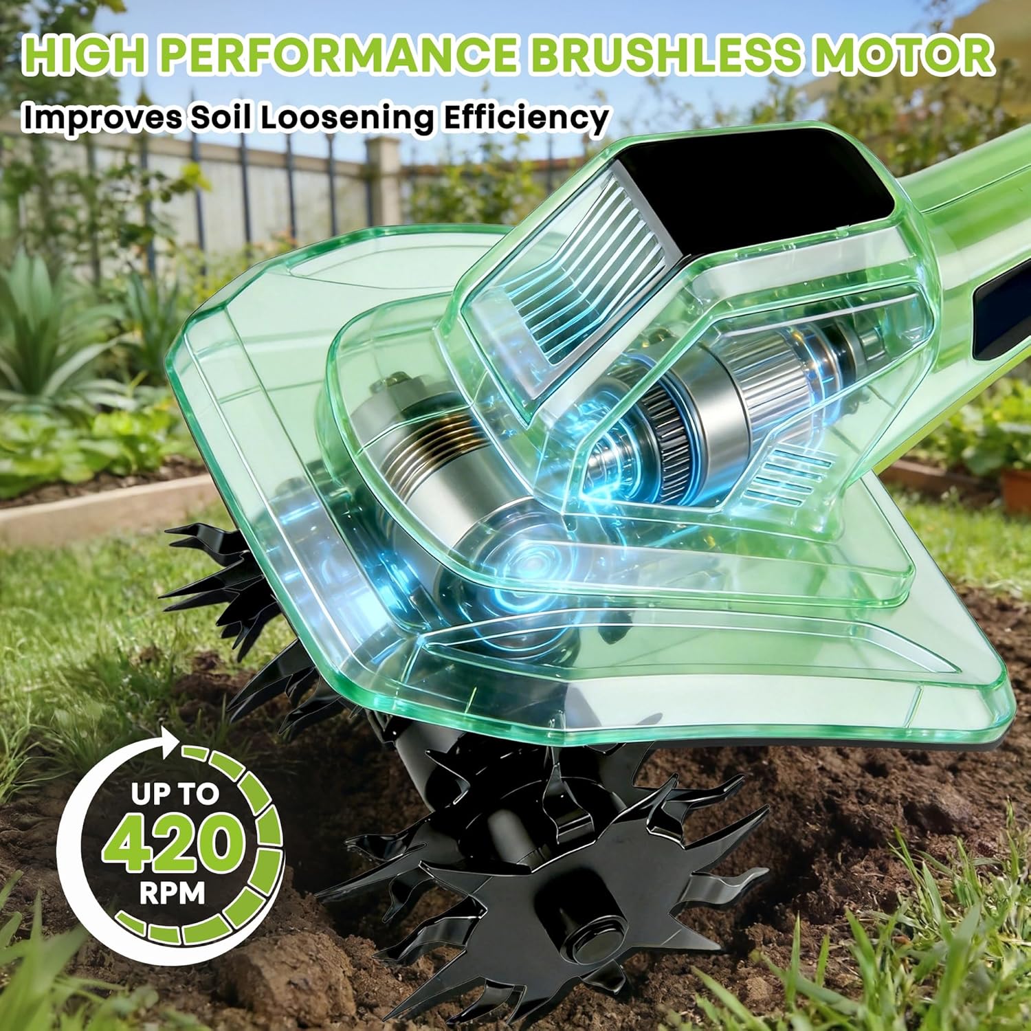 Cordless Electric Tiller for Gardening with 2 x 4.0AH Batteries, 9" Width & 6.7" Depth, 48 Steel Tines, Lightweight Rototiller for Soil Cultivation/Lawn, Gardening Gifts for Parents, Seniors