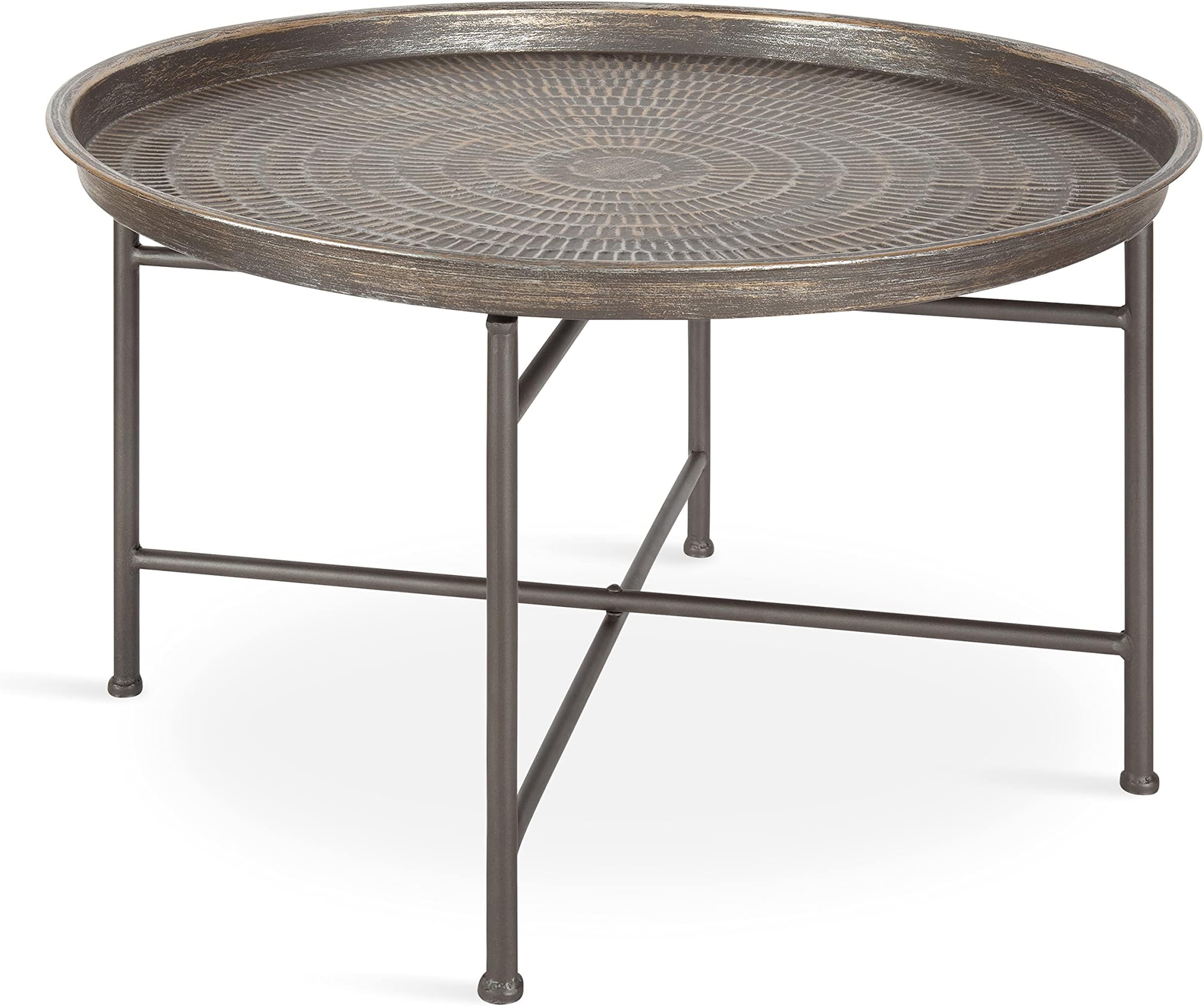 Kate and Laurel Mahdavi Boho-Chic Hammered Metal Tray Coffee Table, Brushed Silver