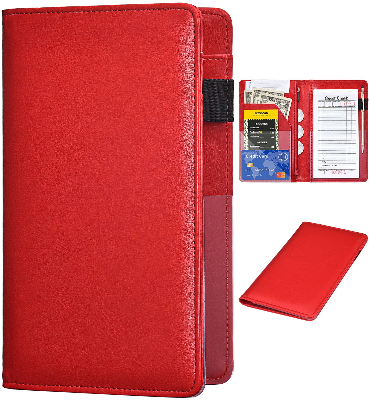 Server Books for Waitress - Leather Waiter Book Server Wallet with Zipper Pocket, Cute Waitress Book&Waitstaff Organizer with Money Pocket Fit Server